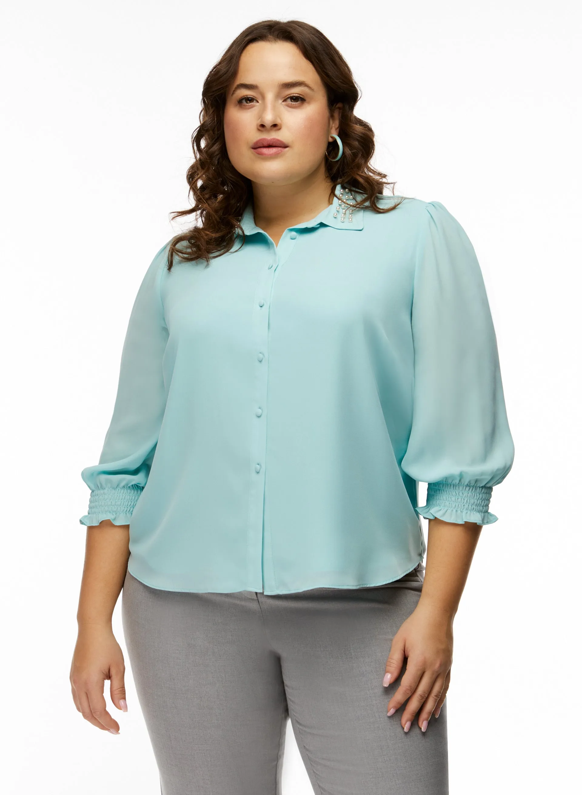 Pearl Detail Button Down Blouse sold by Laura