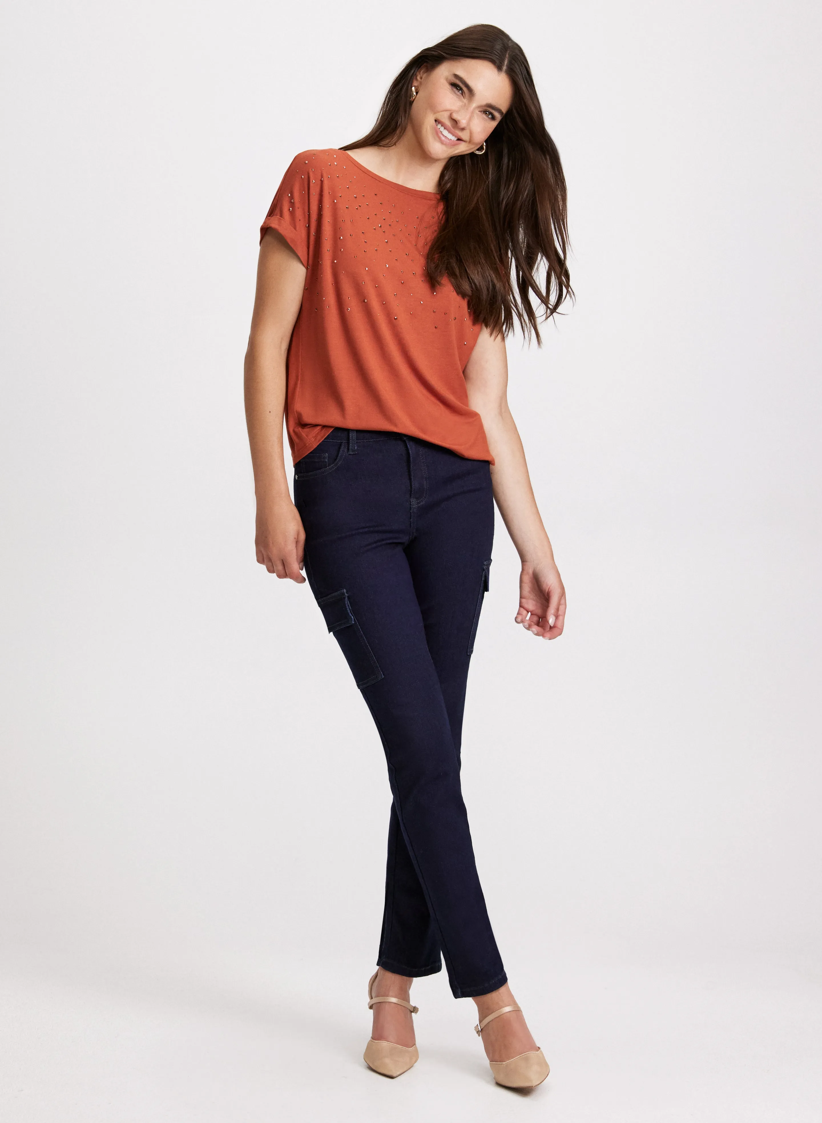 Stud Detail T-Shirt & Slim Leg Cargo Jeans sold by Laura