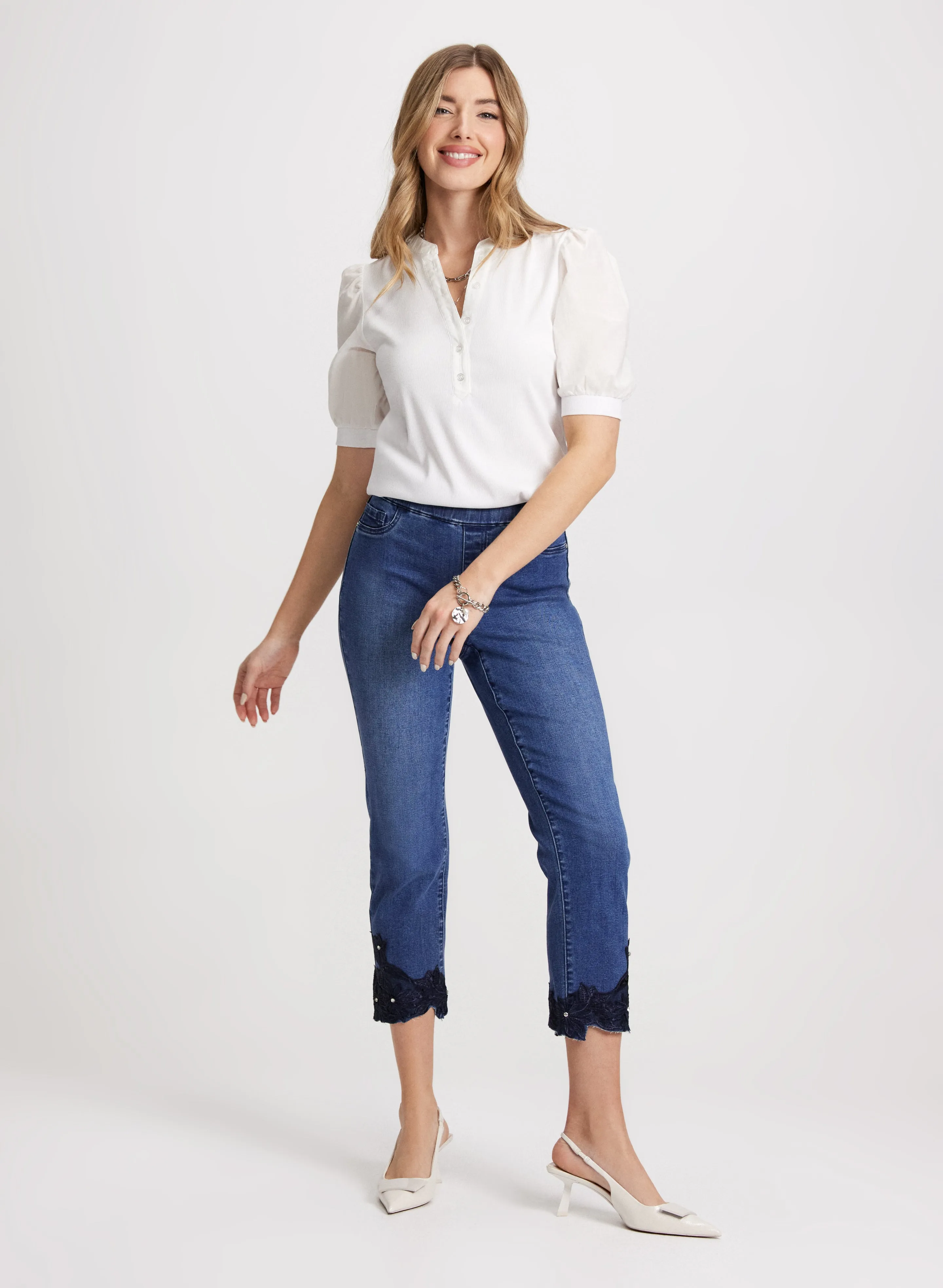 Embroidered Hem Straight Leg Jeans sold by Laura product image thumbnail 3
