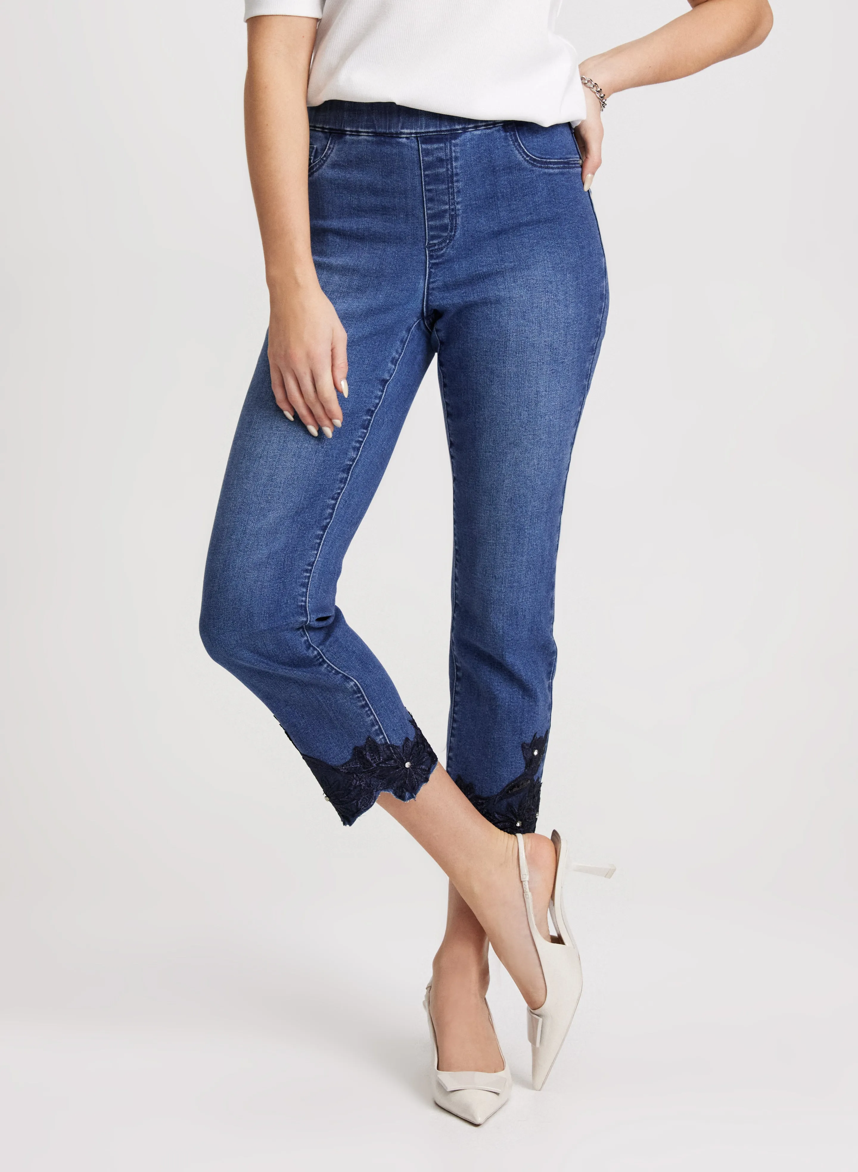 Embroidered Hem Straight Leg Jeans sold by Laura