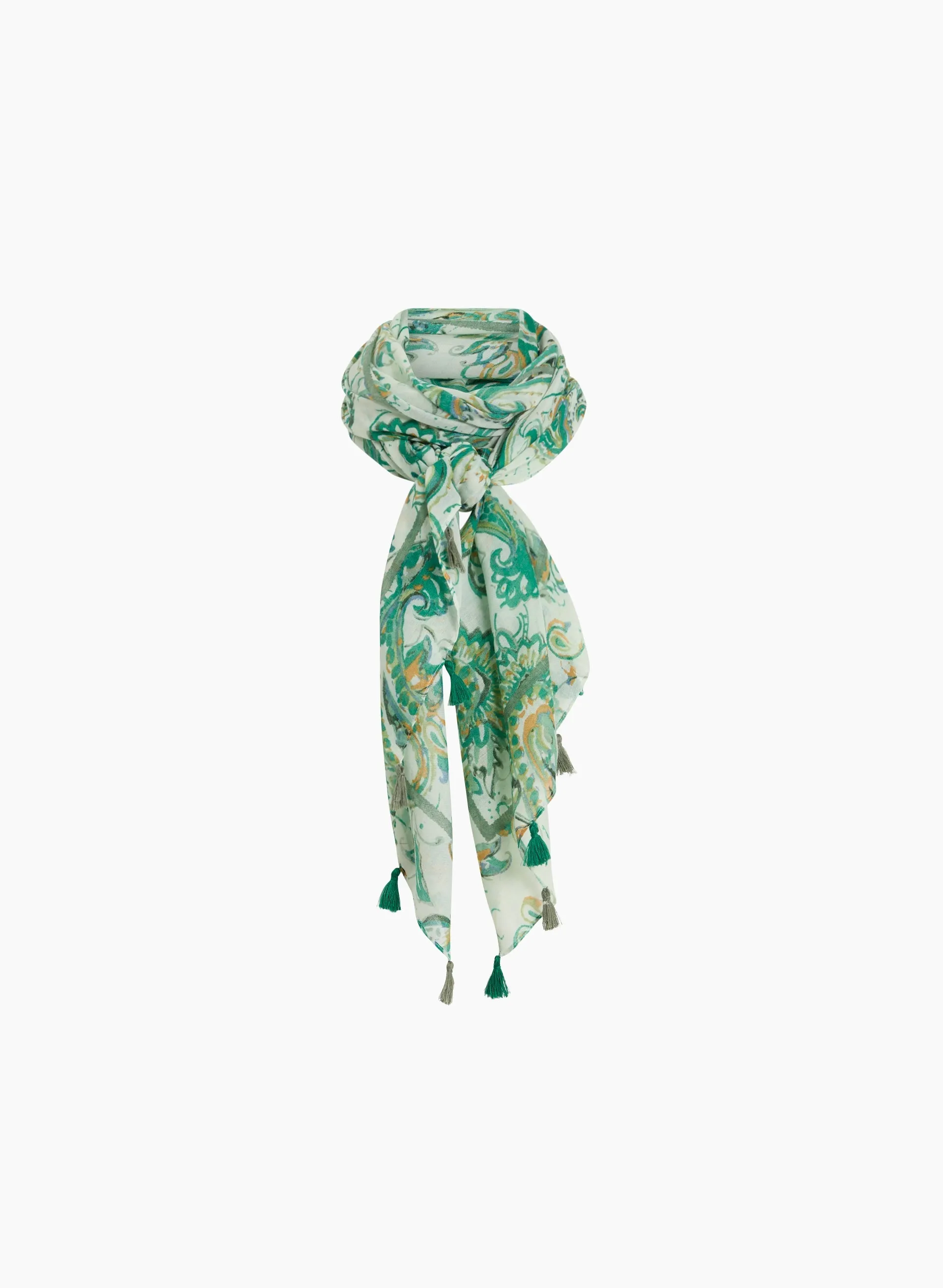 Paisley Scarf With Tassel Trim sold by Laura