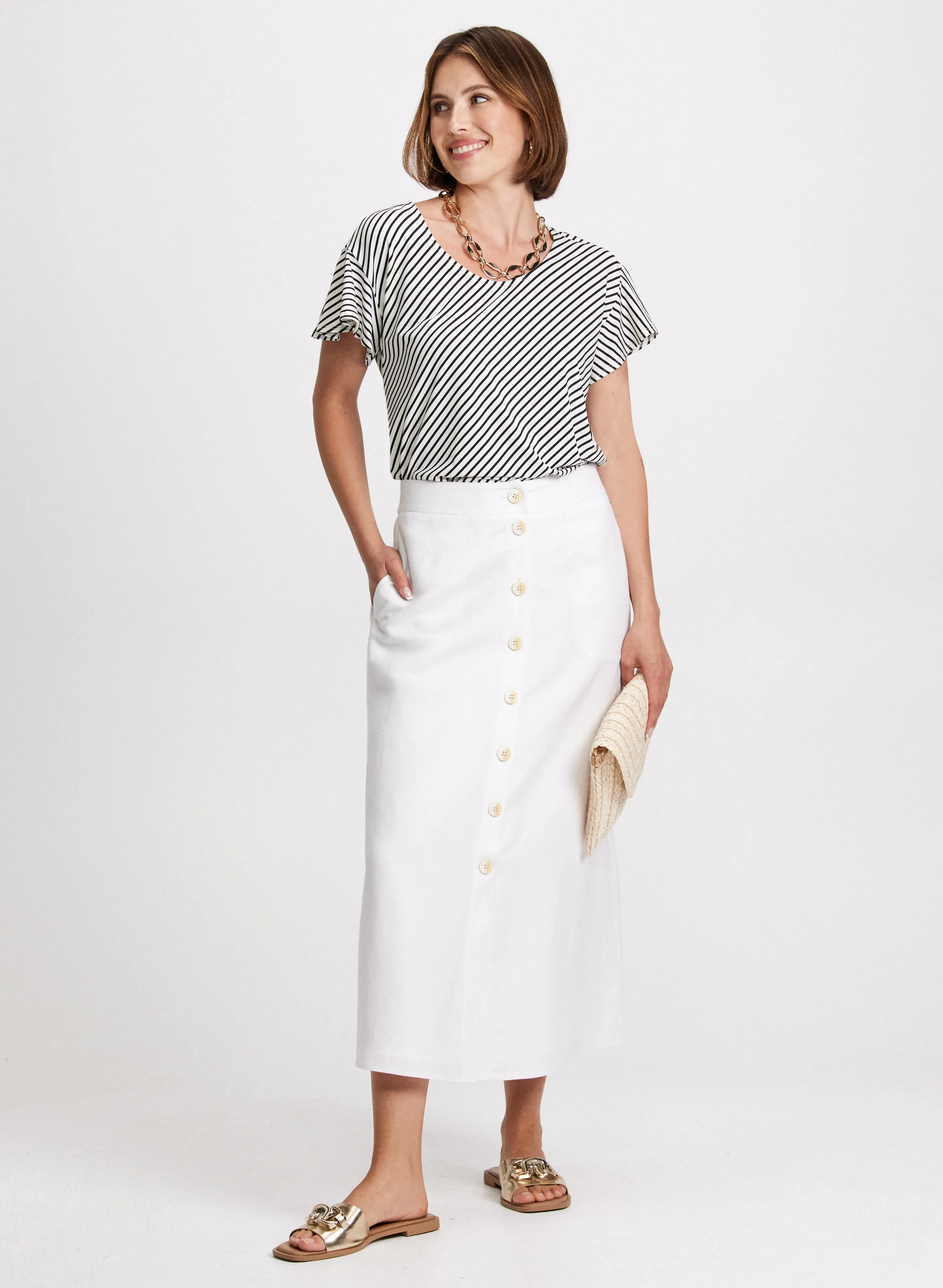 Stripe Print Top & Button Down Skirt sold by Laura