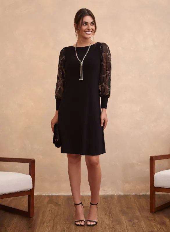 Chain Print Mesh Sleeve Dress sold by Laura