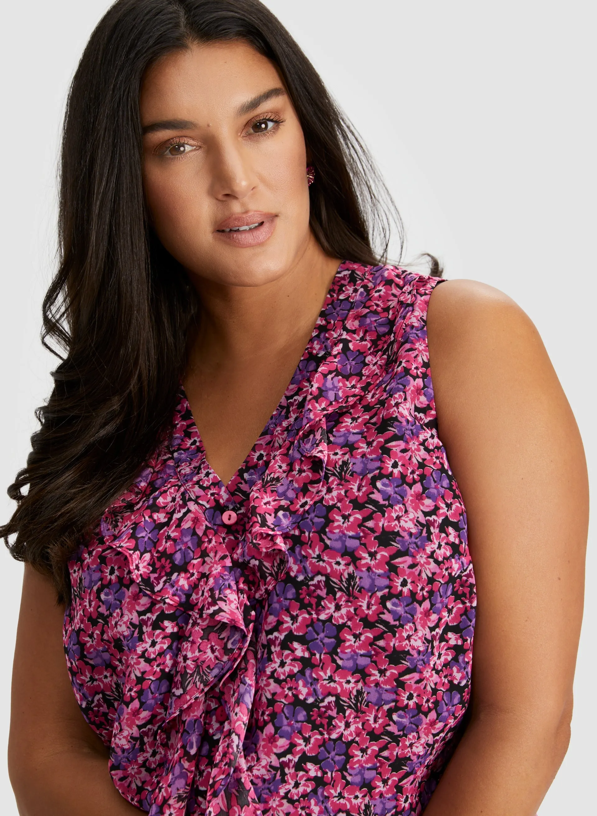 Floral Print Sleeveless Ruffle Blouse sold by Laura product image thumbnail 2