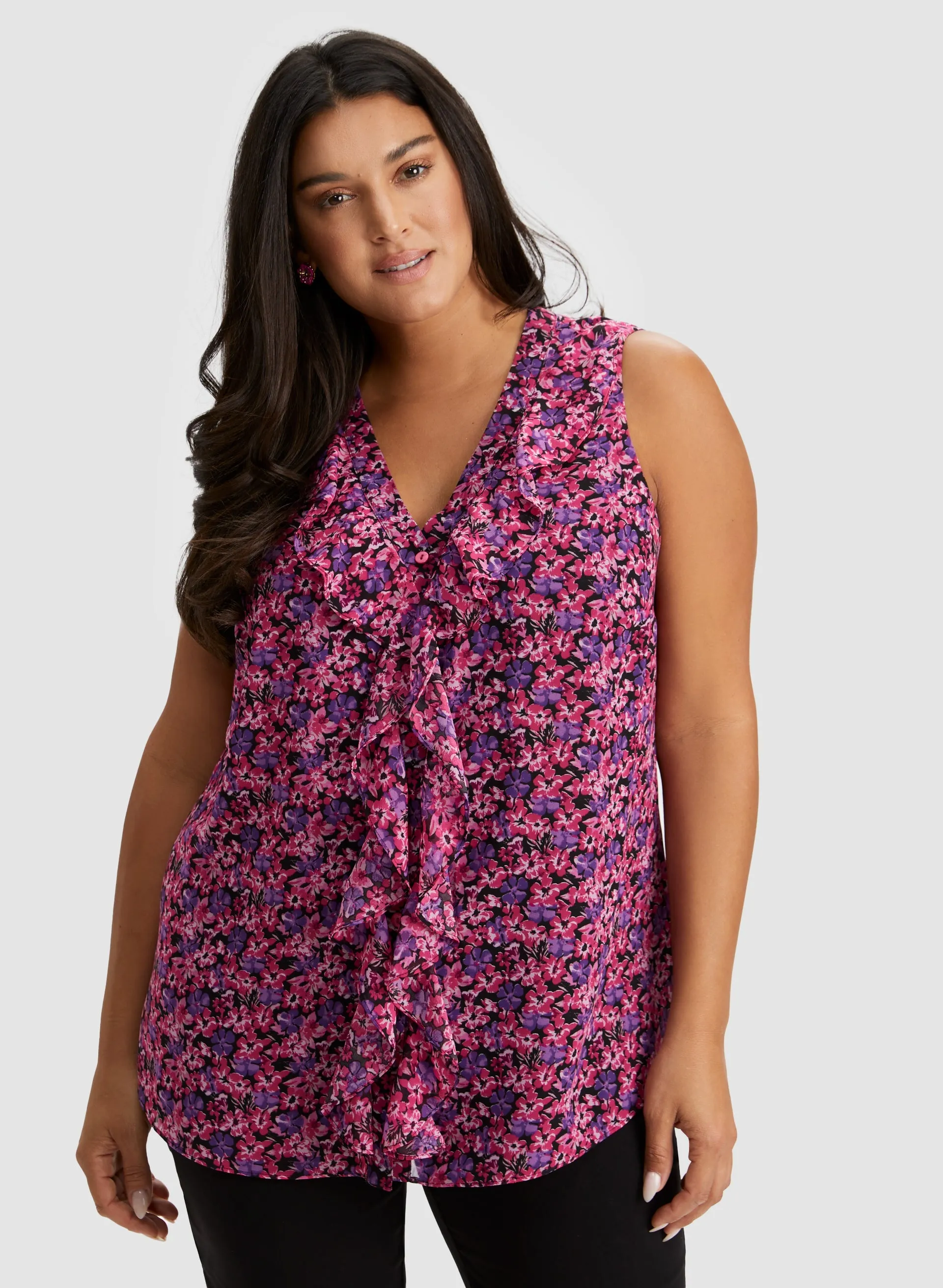 Floral Print Sleeveless Ruffle Blouse sold by Laura product image thumbnail 5