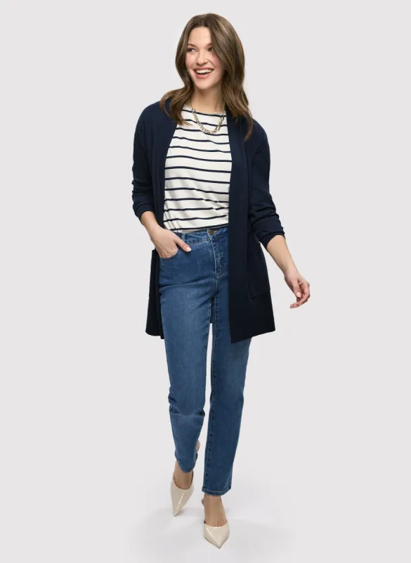 Mid-Length Cardigan & Essential Straight Leg Jeans sold by Laura