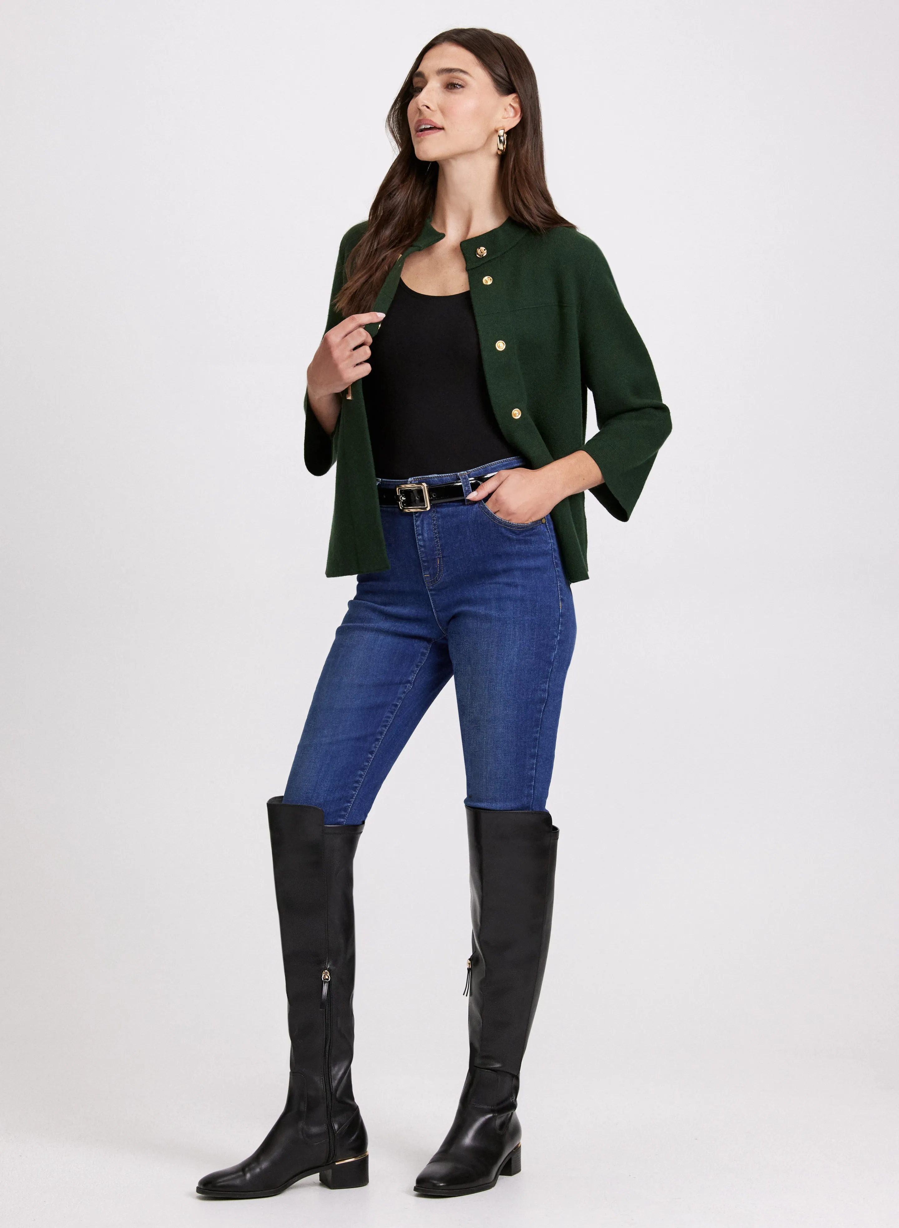 Button-Up Cardigan & Slim Leg Jeans sold by Laura