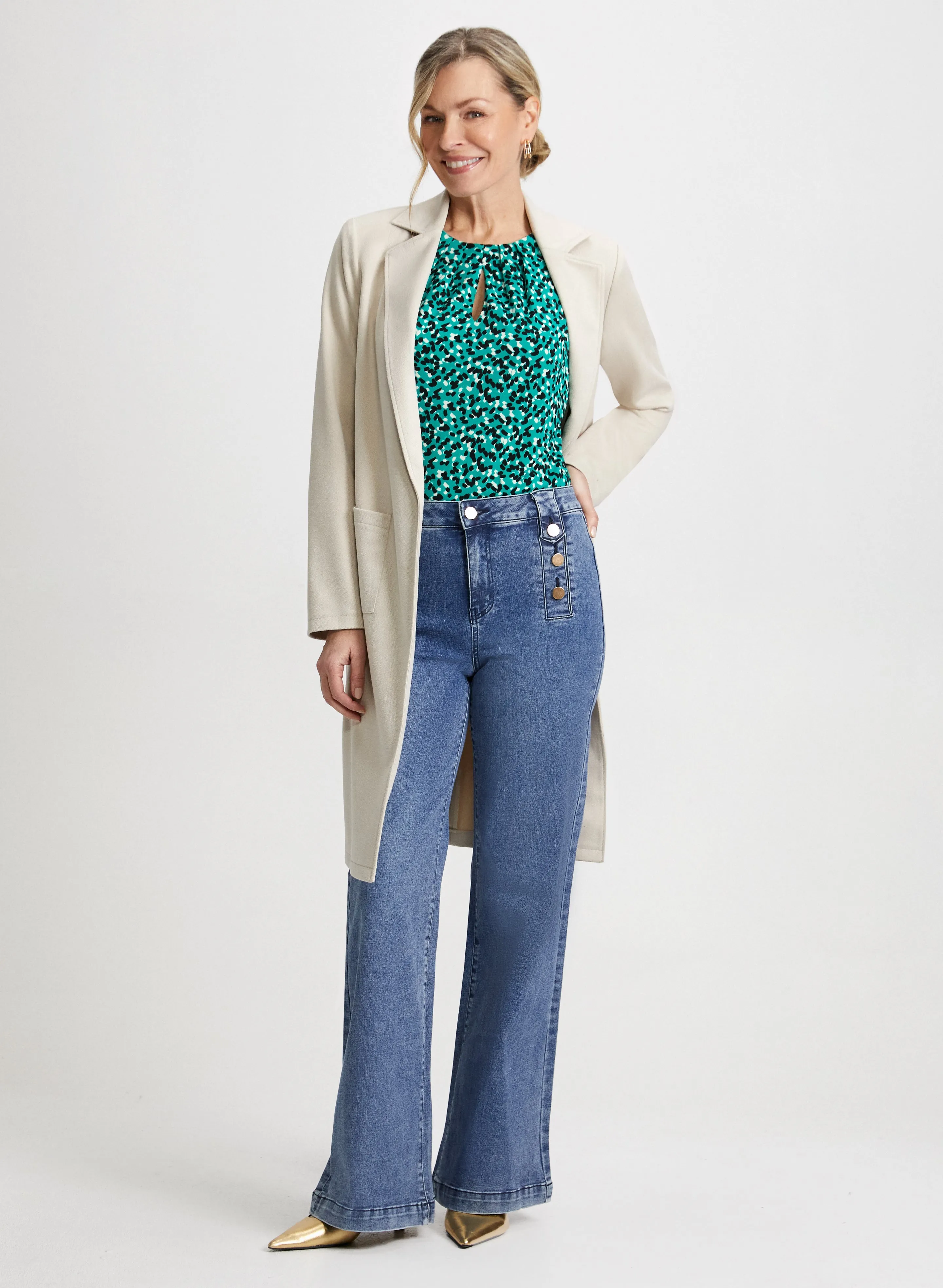 Faux Suede Jacket & Button Detail Jeans sold by Laura