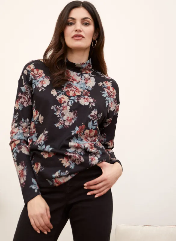Funnel Neck Floral Print Top sold by Laura
