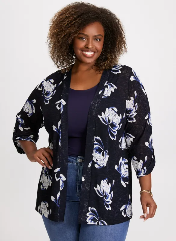 3/4 Sleeve Floral Print Cardigan sold by Laura