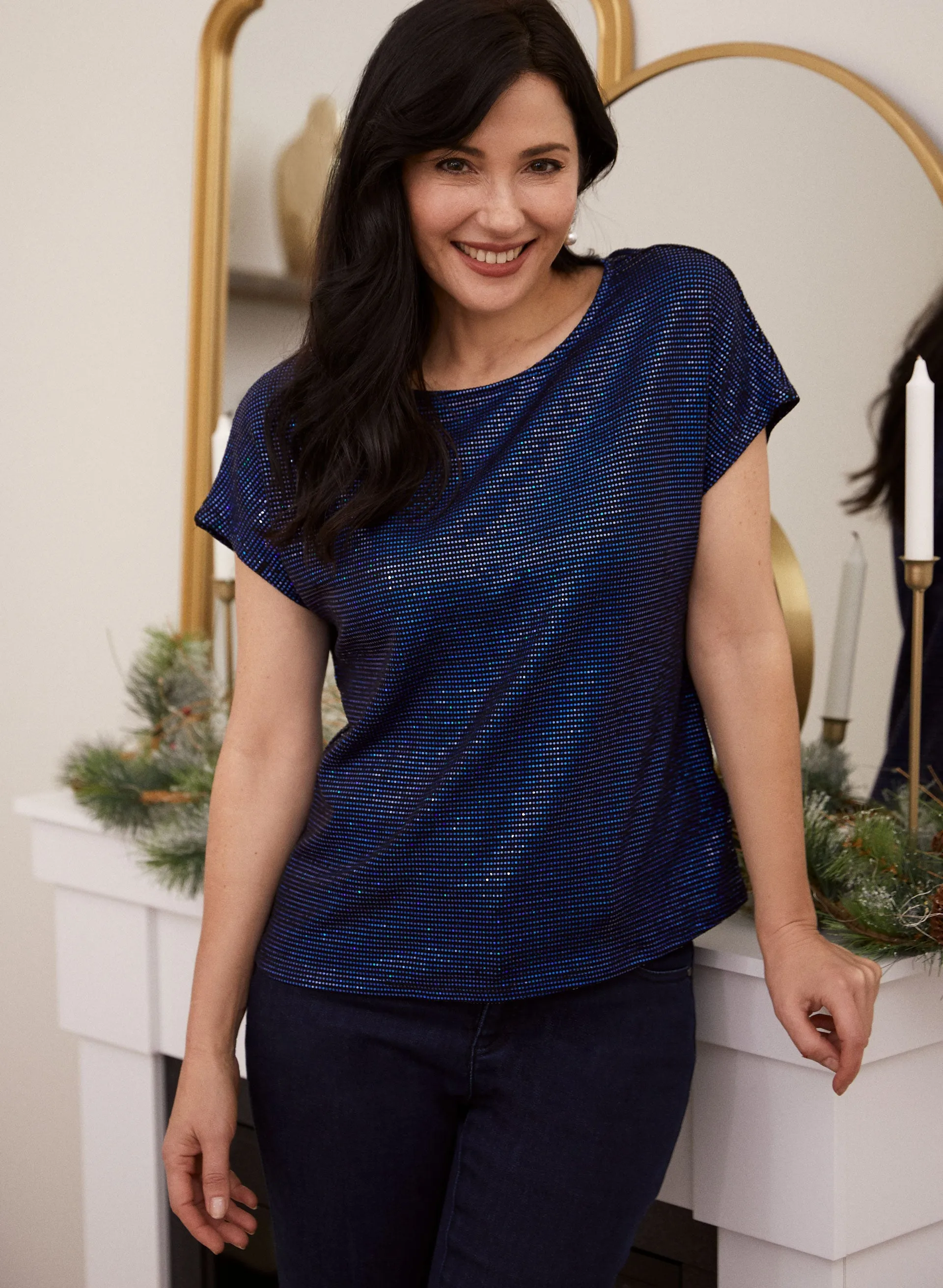Sequin Drop Shoulder Blouse sold by Laura