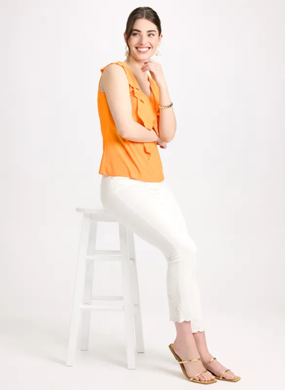 Ruffled Sleeveless Top & Embroidered Pull-On Jeans sold by Laura