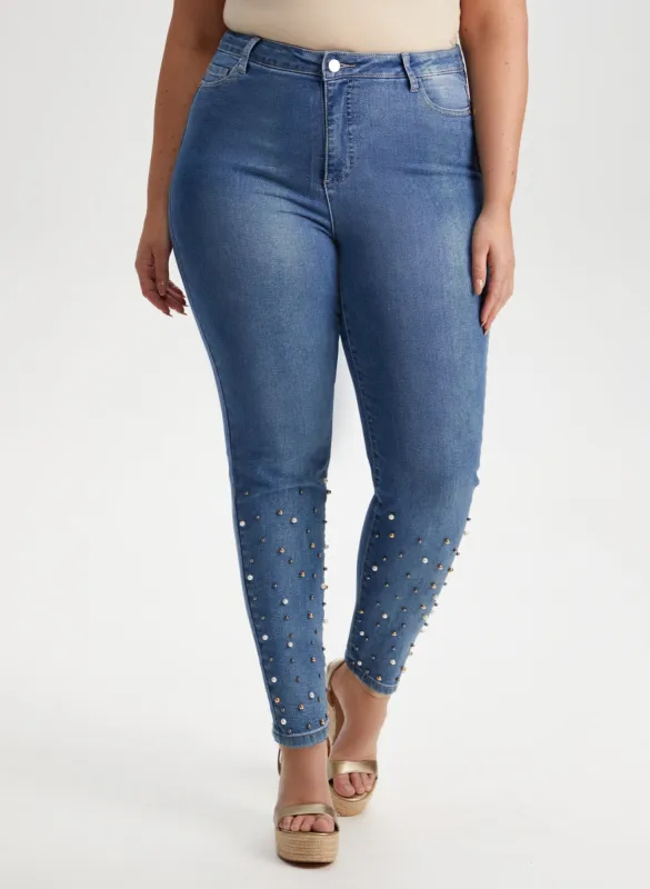 Pearl Detail Slim Leg Jeans sold by Laura
