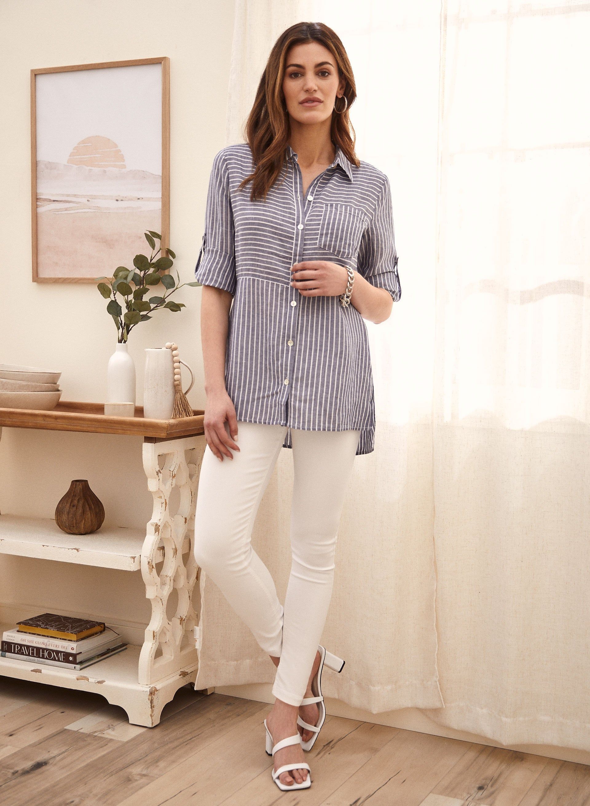 Striped Tencel & Linen Blouse sold by Laura product image thumbnail 3