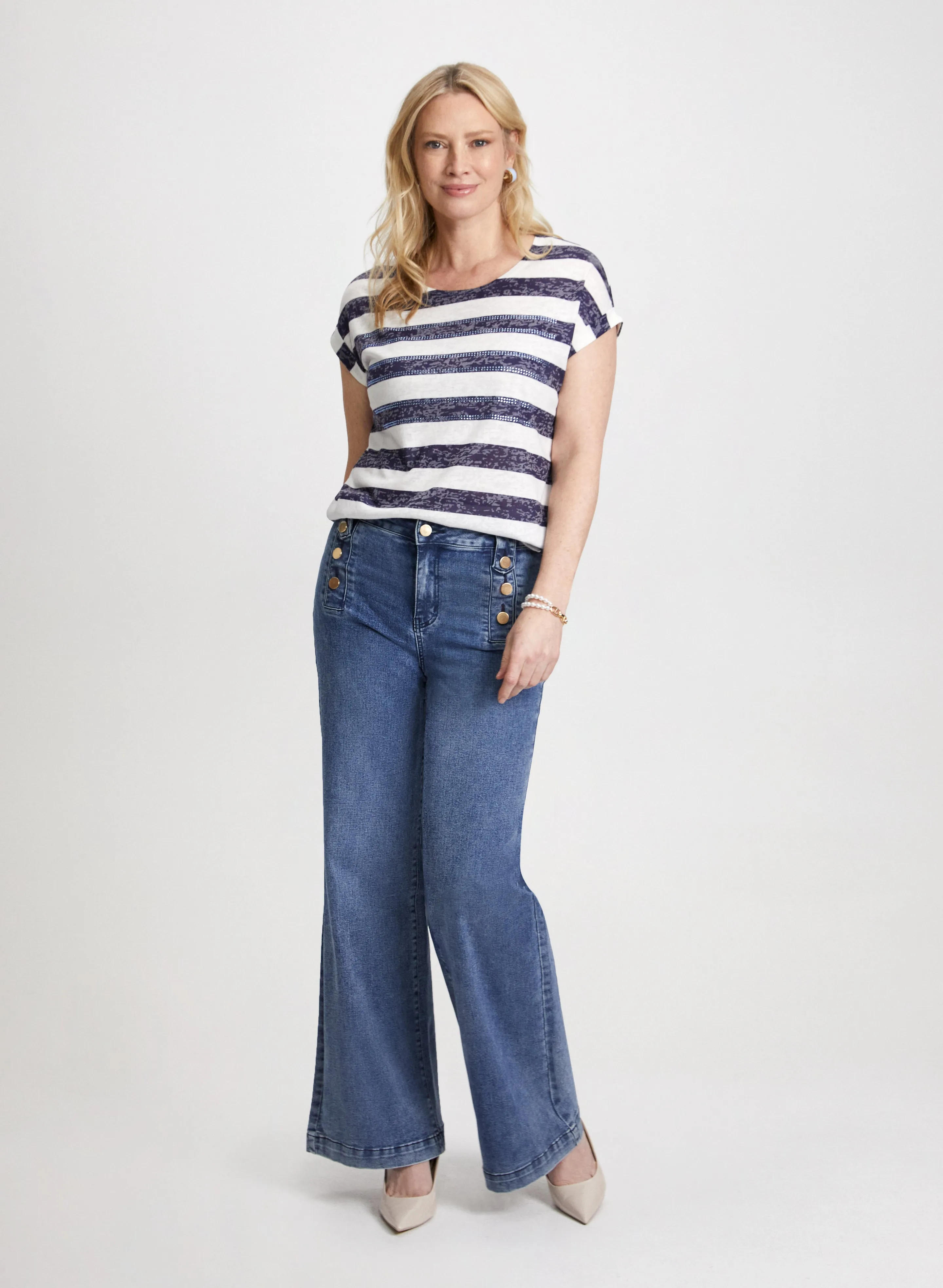 Striped Tee & Wide Leg Jeans sold by Laura