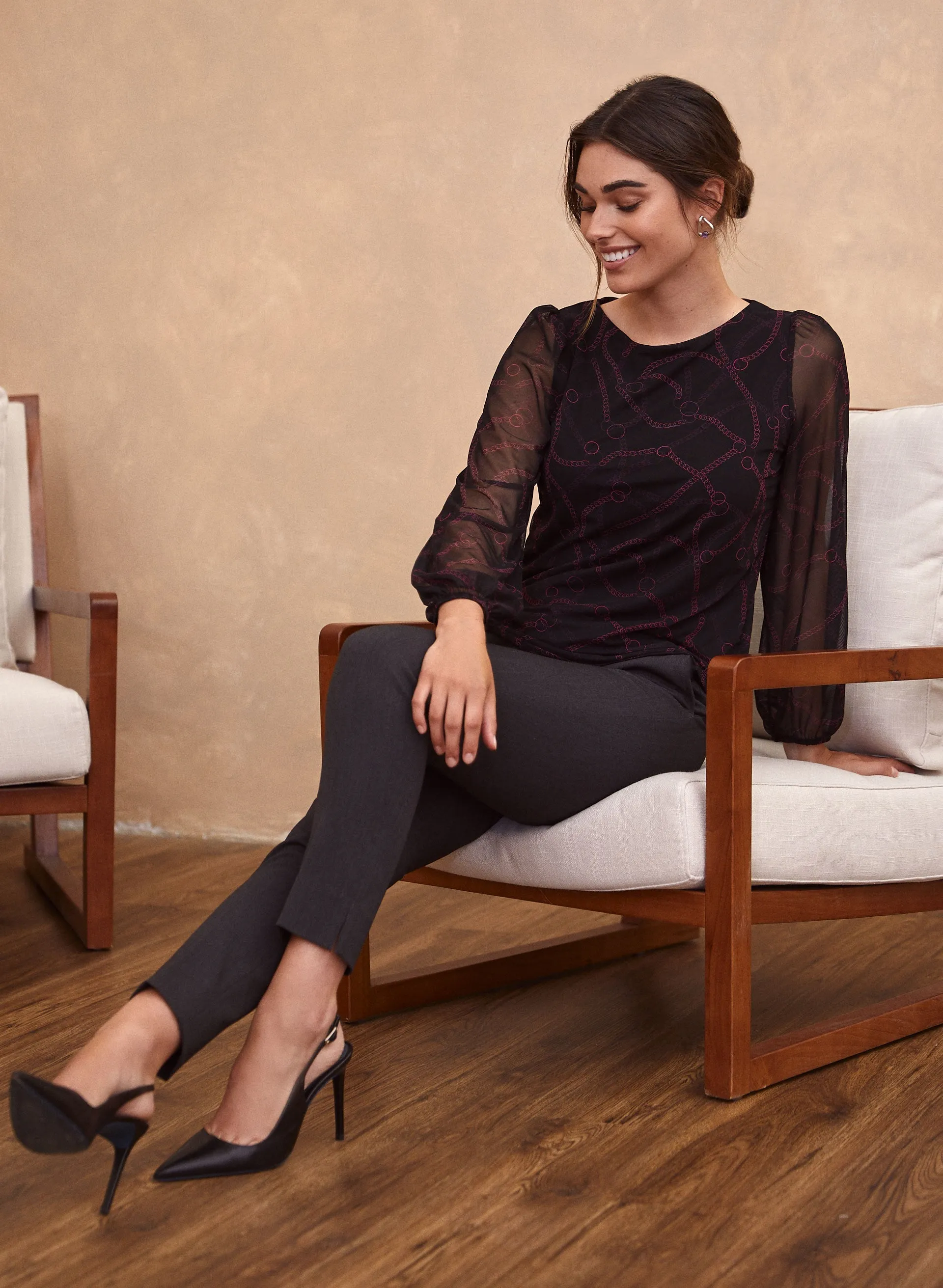 Chain Print Sheer Sleeve Top sold by Laura product image thumbnail 4