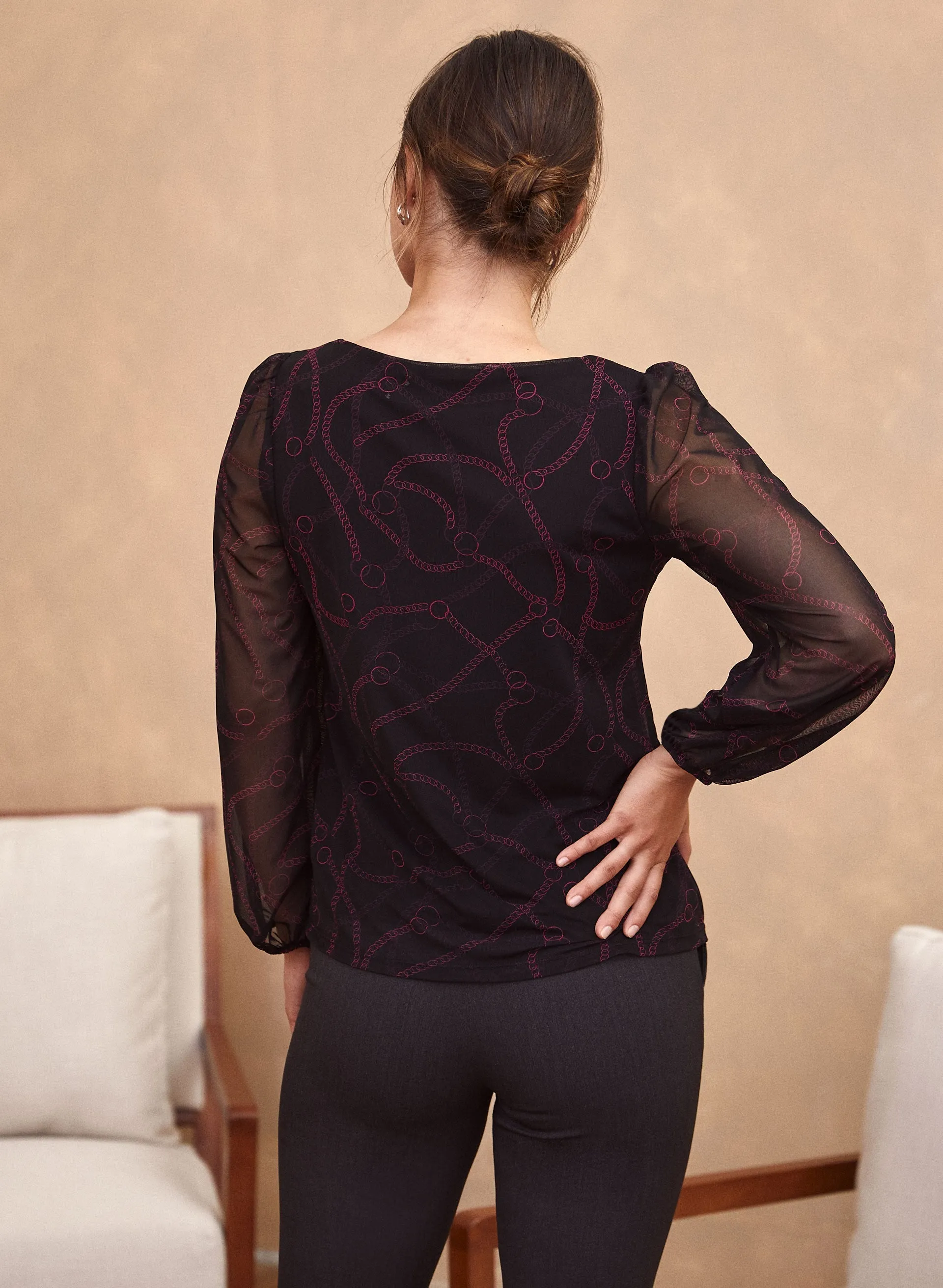 Chain Print Sheer Sleeve Top sold by Laura product image thumbnail 3