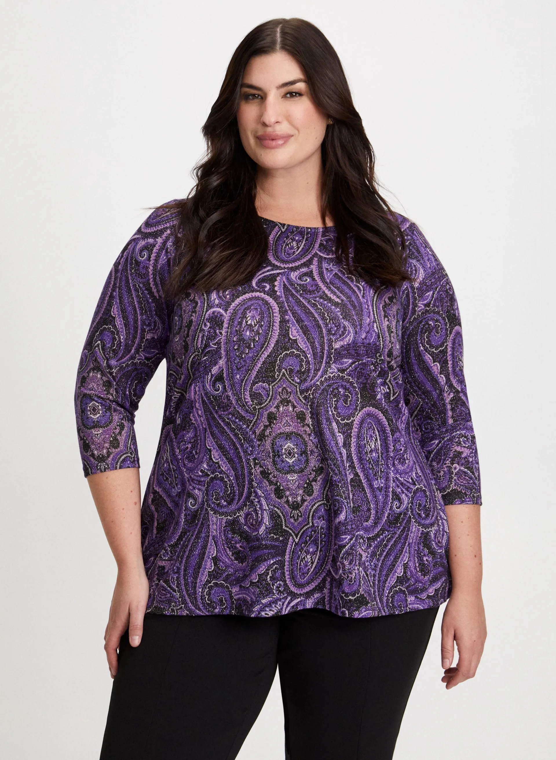 Paisley Print 3/4 Sleeve Top sold by Laura