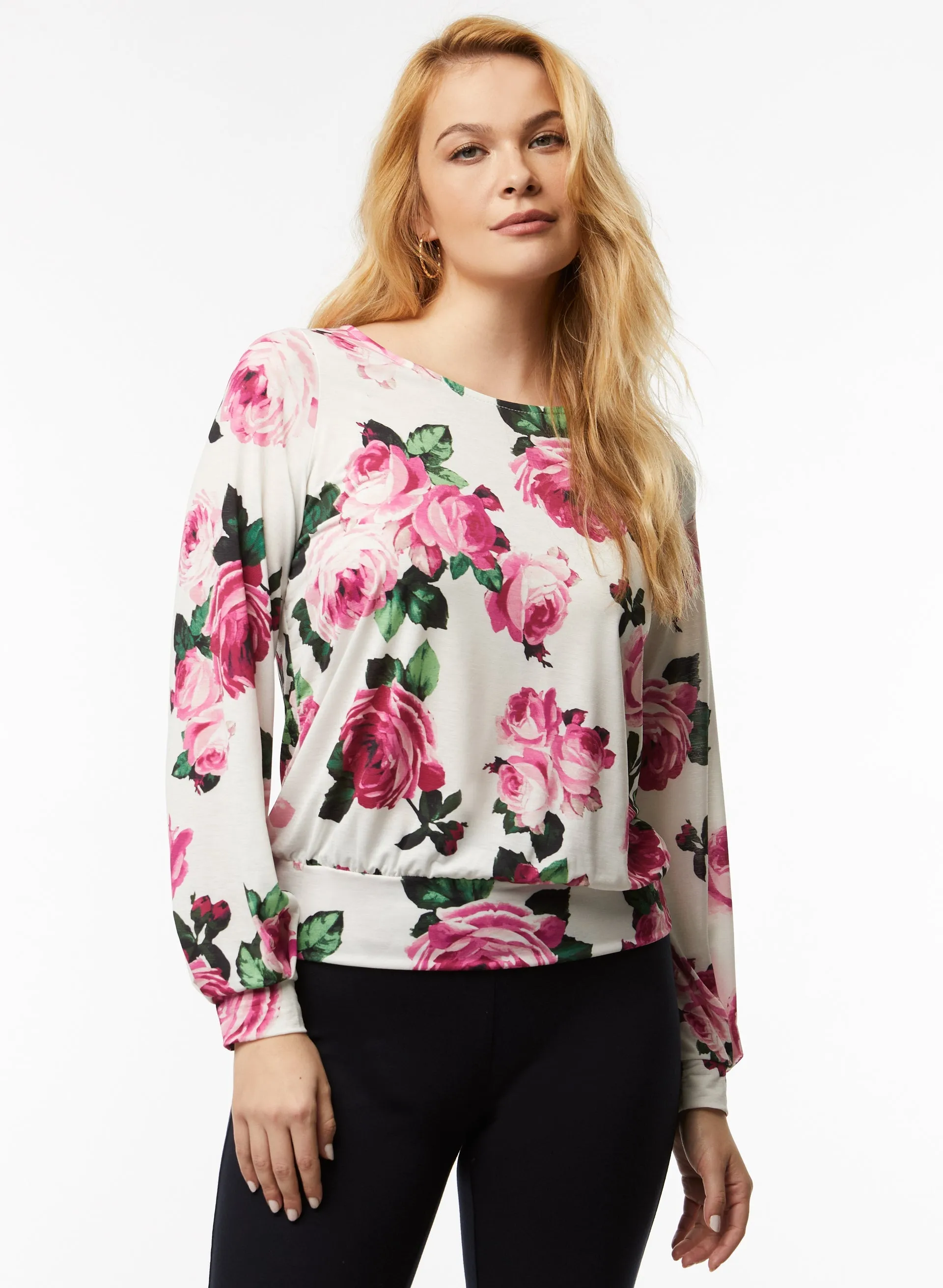 Puff Sleeve Rose Print Top sold by Laura