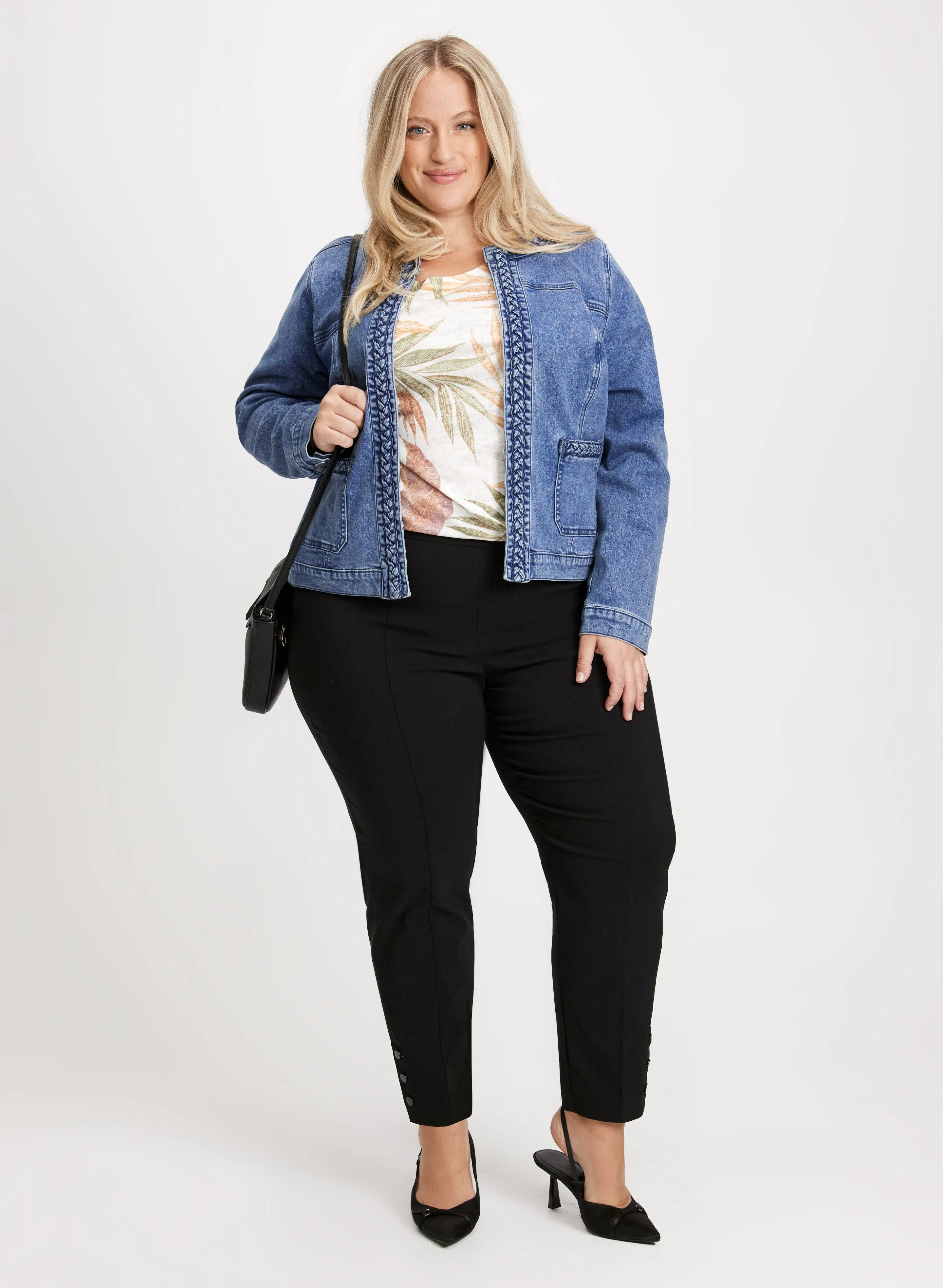 Braided Trim Denim Jacket & Slim Pull-On Ankle Pants sold by Laura