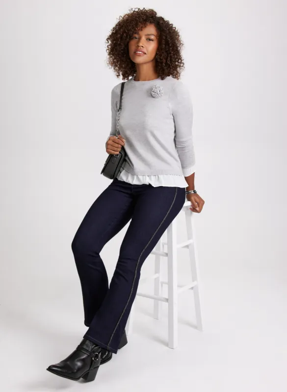 Rosette Detail Sweater & Vegan Leather Detail Pants sold by Laura