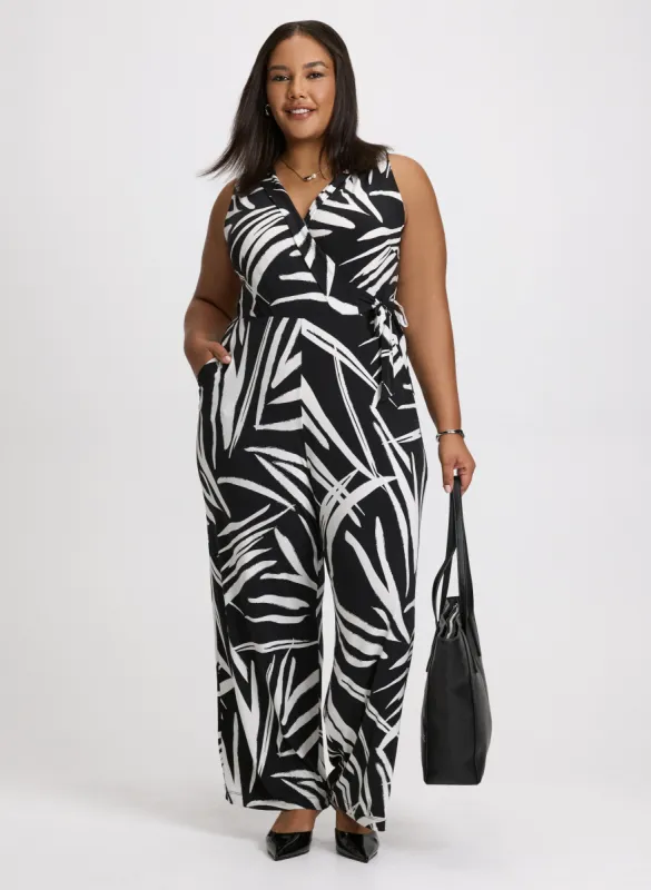 Geometric Print Cross-Neck Jumpsuit sold by Laura