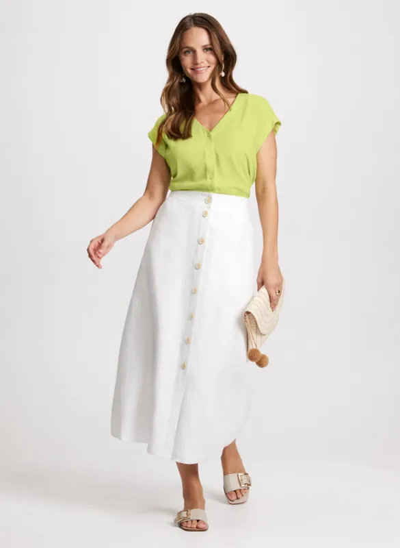 Linen Blend Blouse & Long Button Skirt sold by Laura
