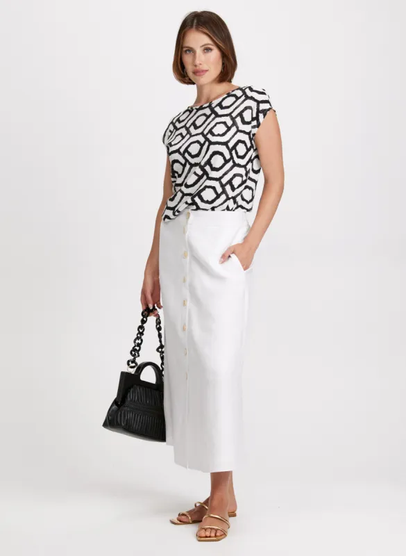 Geometric Print Top & Button Down Skirt sold by Laura