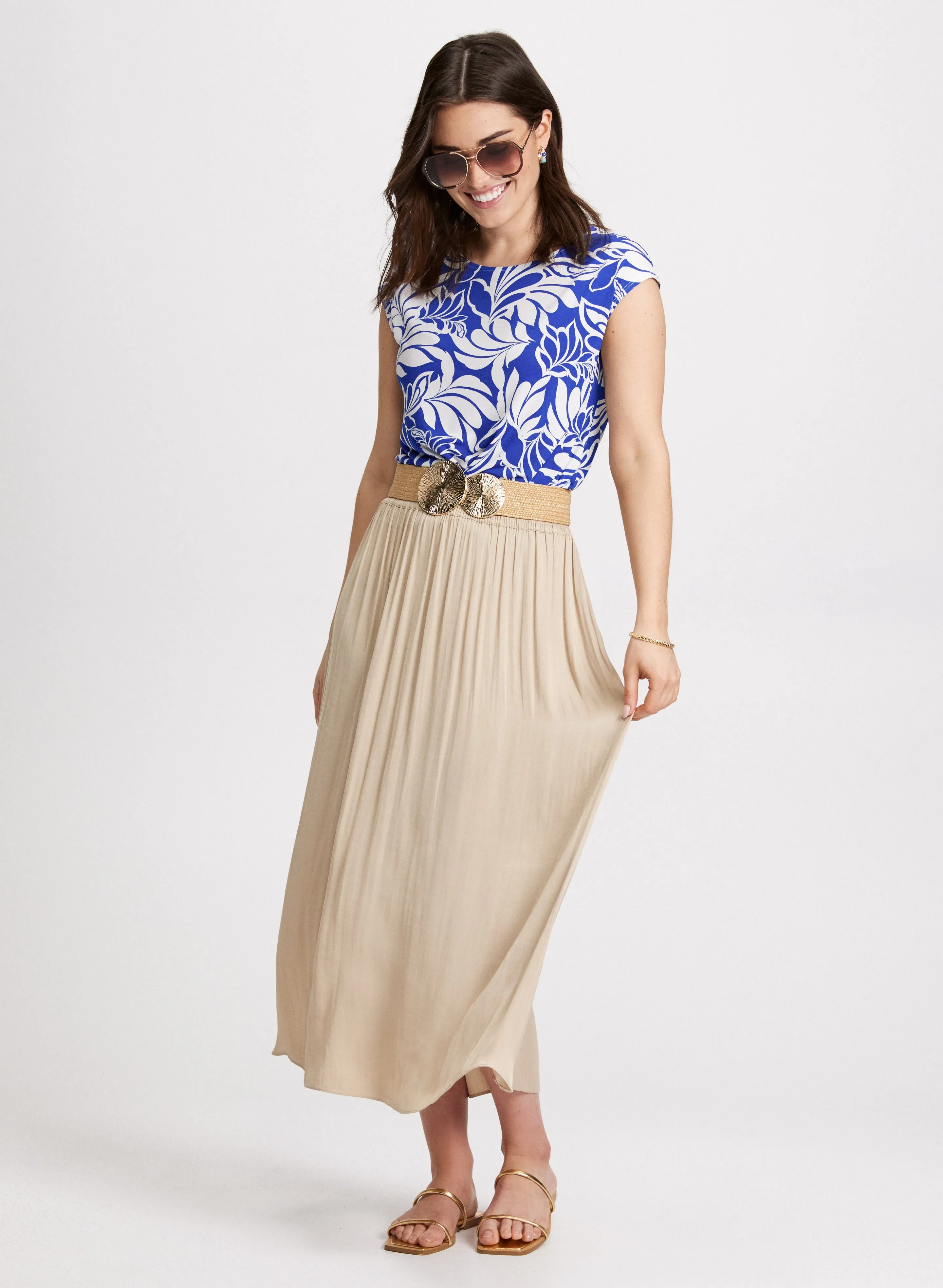 Front Knot Printed Top & Long Elastic Waist Skirt sold by Laura