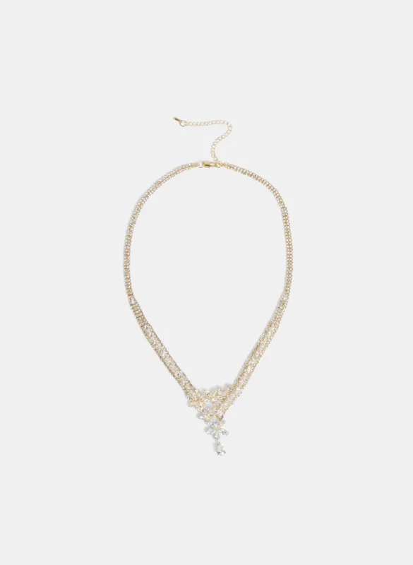 V-Shape Crystal Flower Necklace sold by Laura