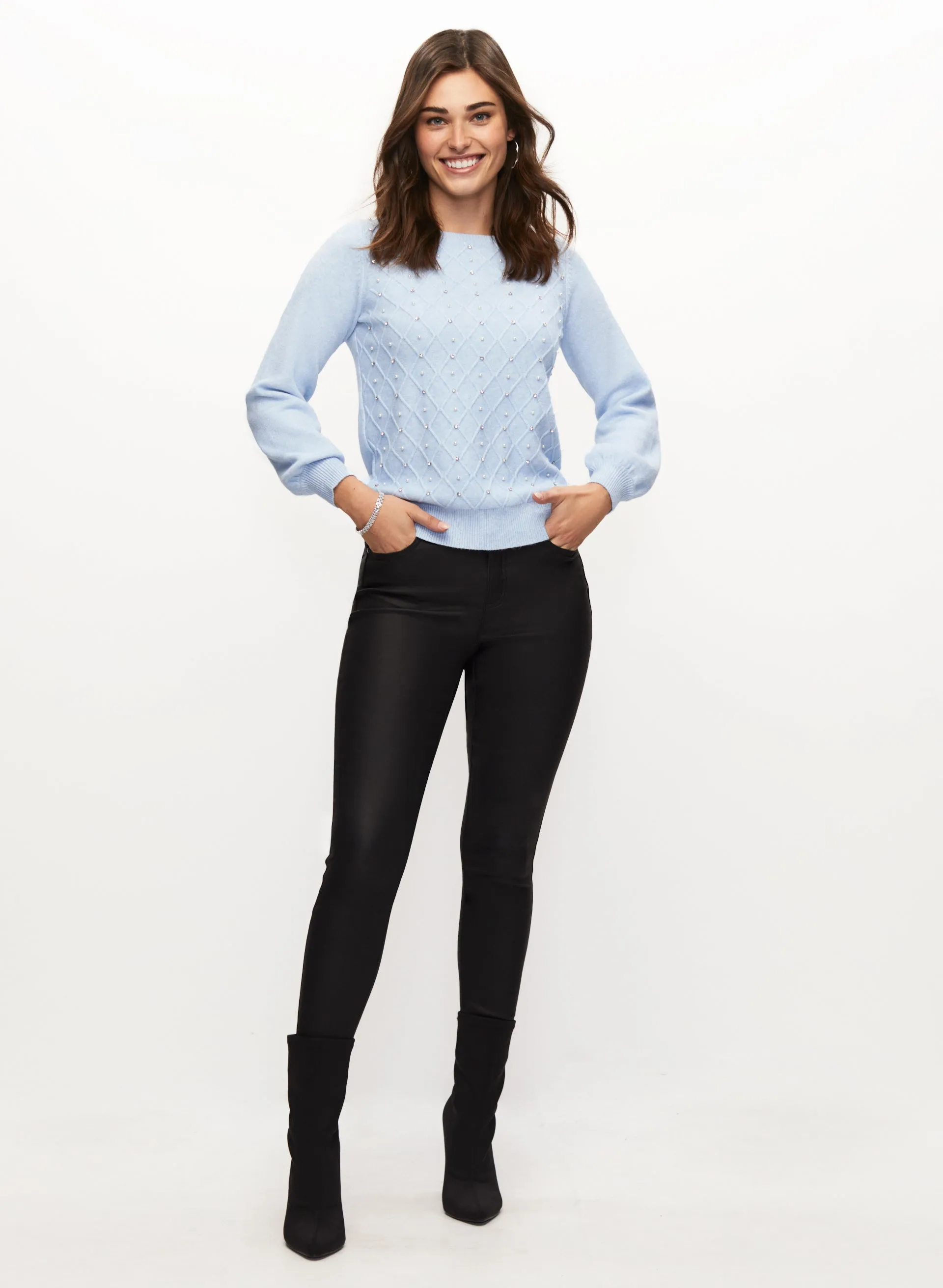 Embellished Sweater & Coated Jeans sold by Laura