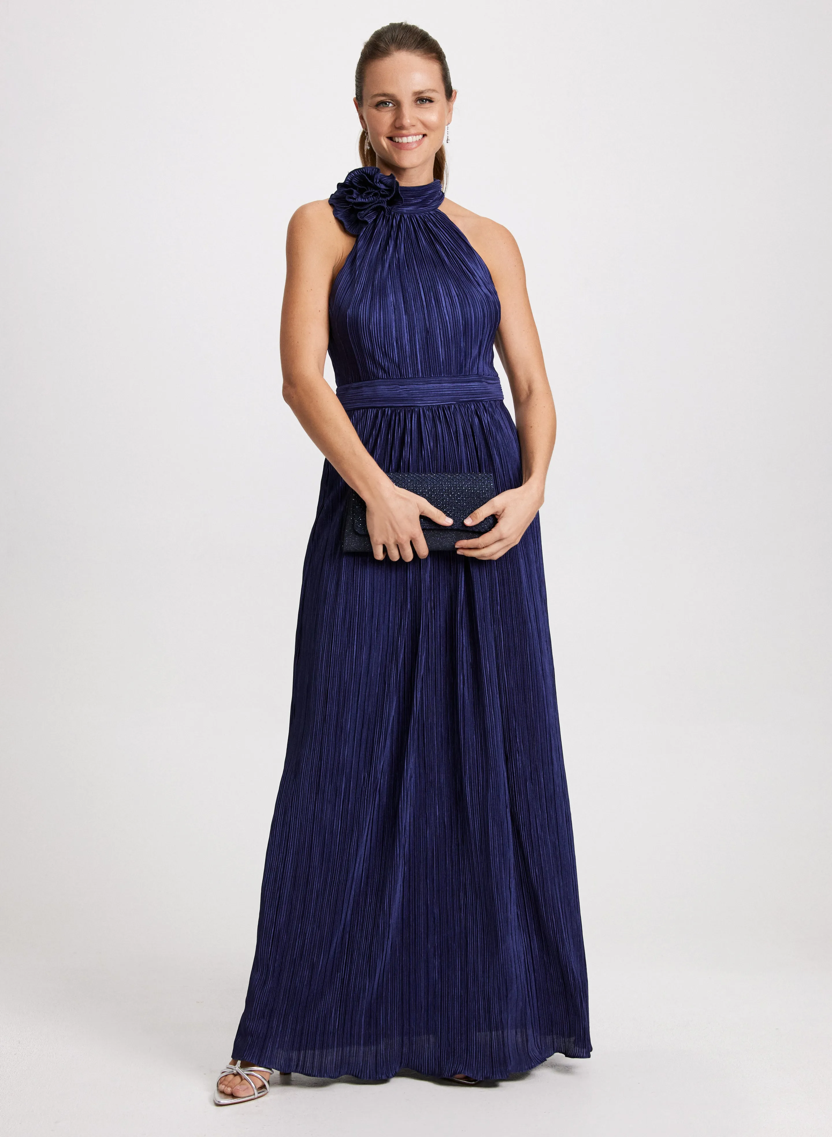 Pleated Satin Maxi Dress sold by Laura
