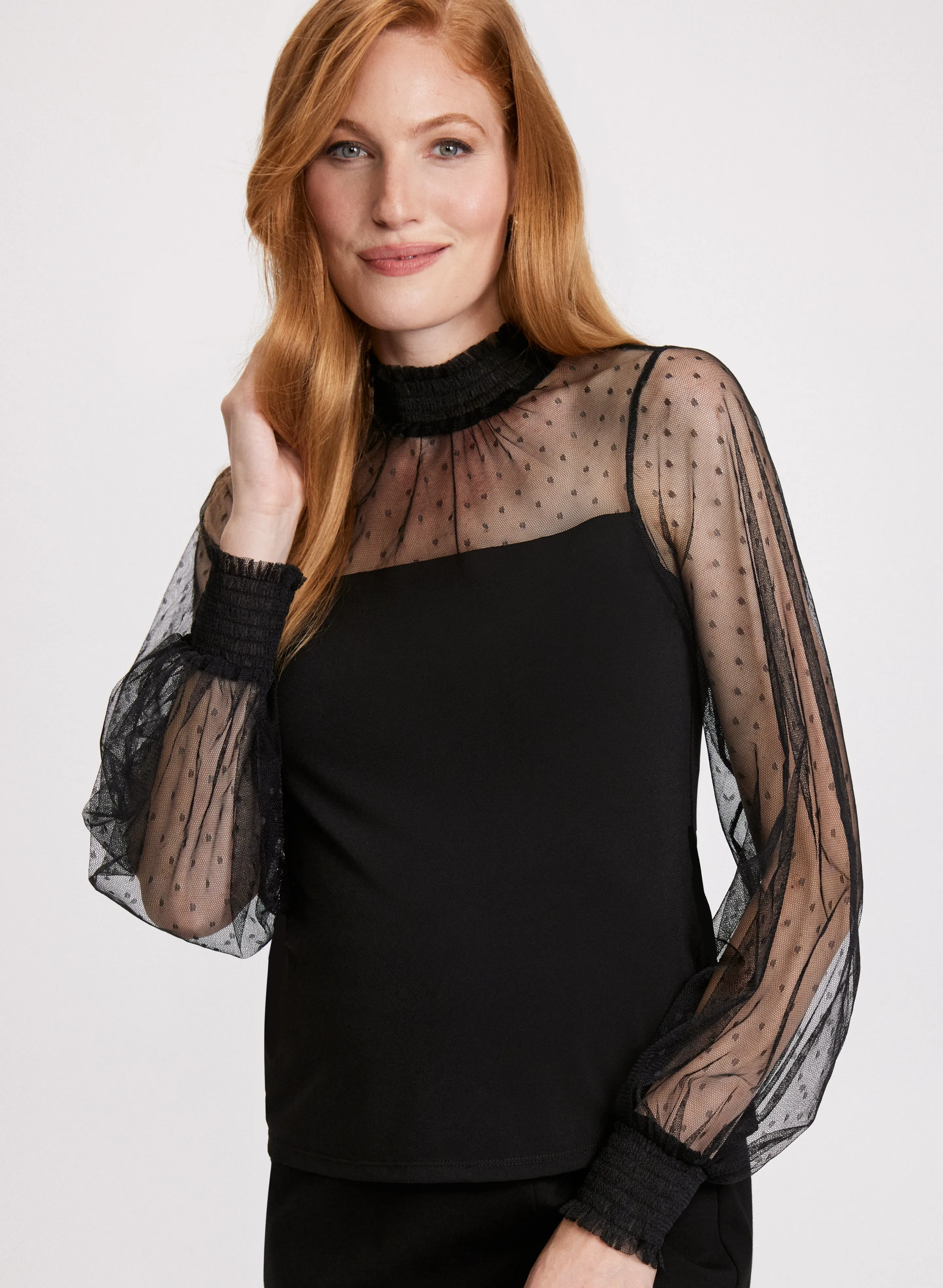 Mock Neck Mesh Sleeve Top sold by Laura product image thumbnail 4