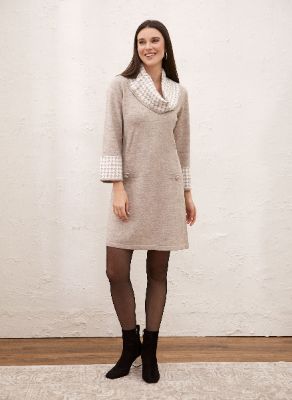 Houndstooth Trim Sweater Dress sold by Laura