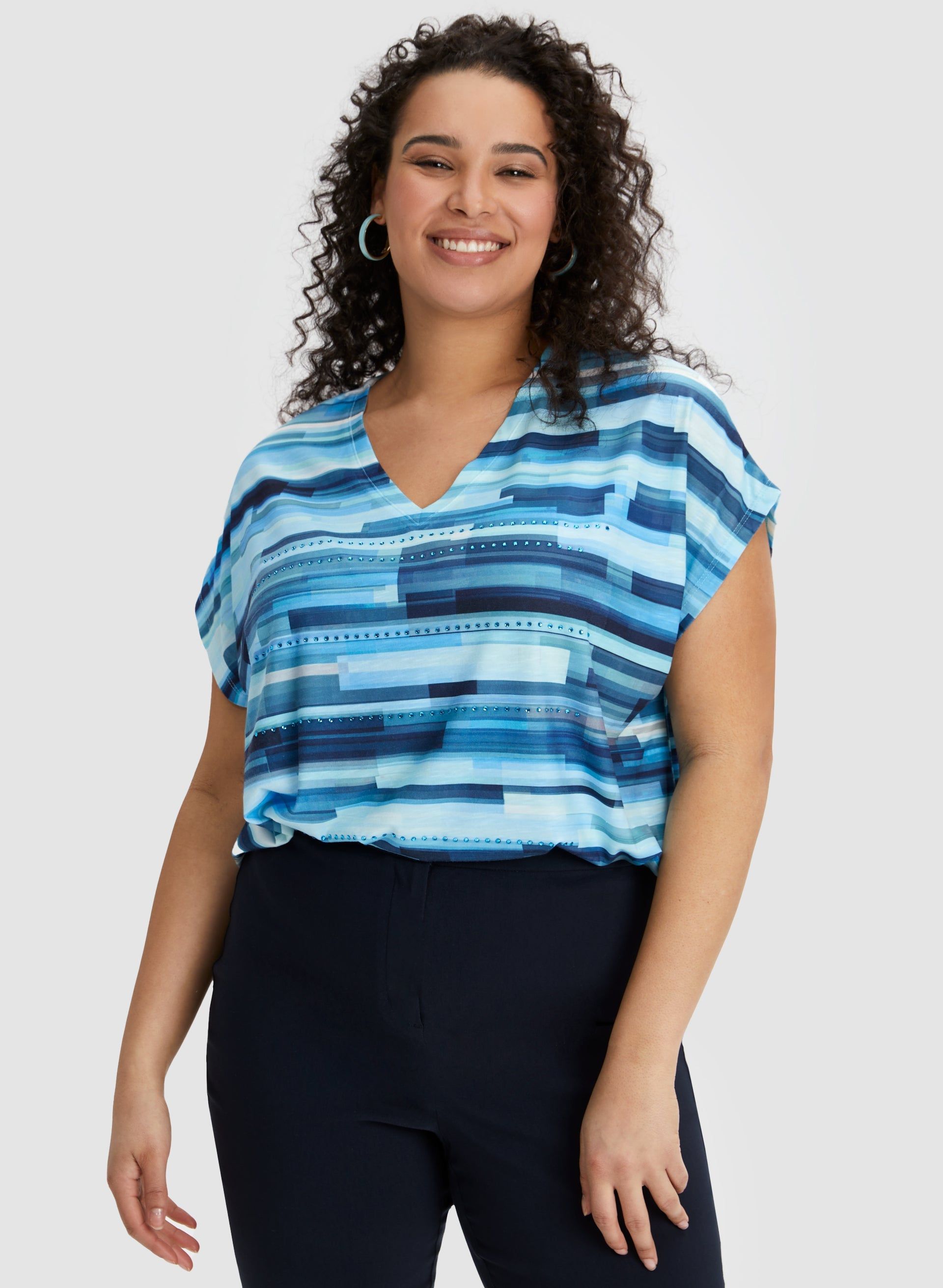 Embellished Geometric Print Tee sold by Laura