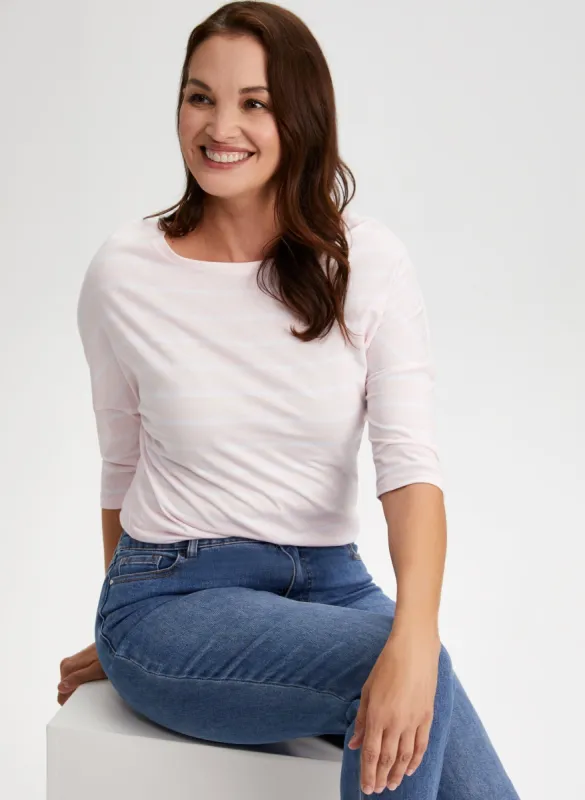 Stripe Print 3/4 Sleeve Tee sold by Laura