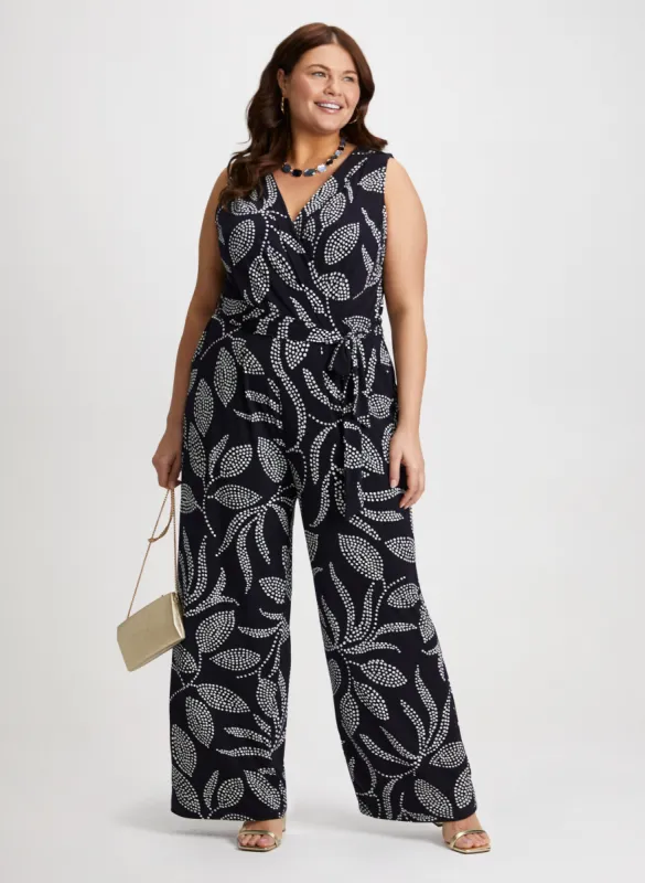 Leaf Print Wide Leg Jumpsuit sold by Laura