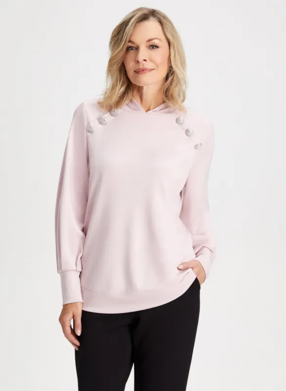 Hooded Crystal Button Top sold by Laura