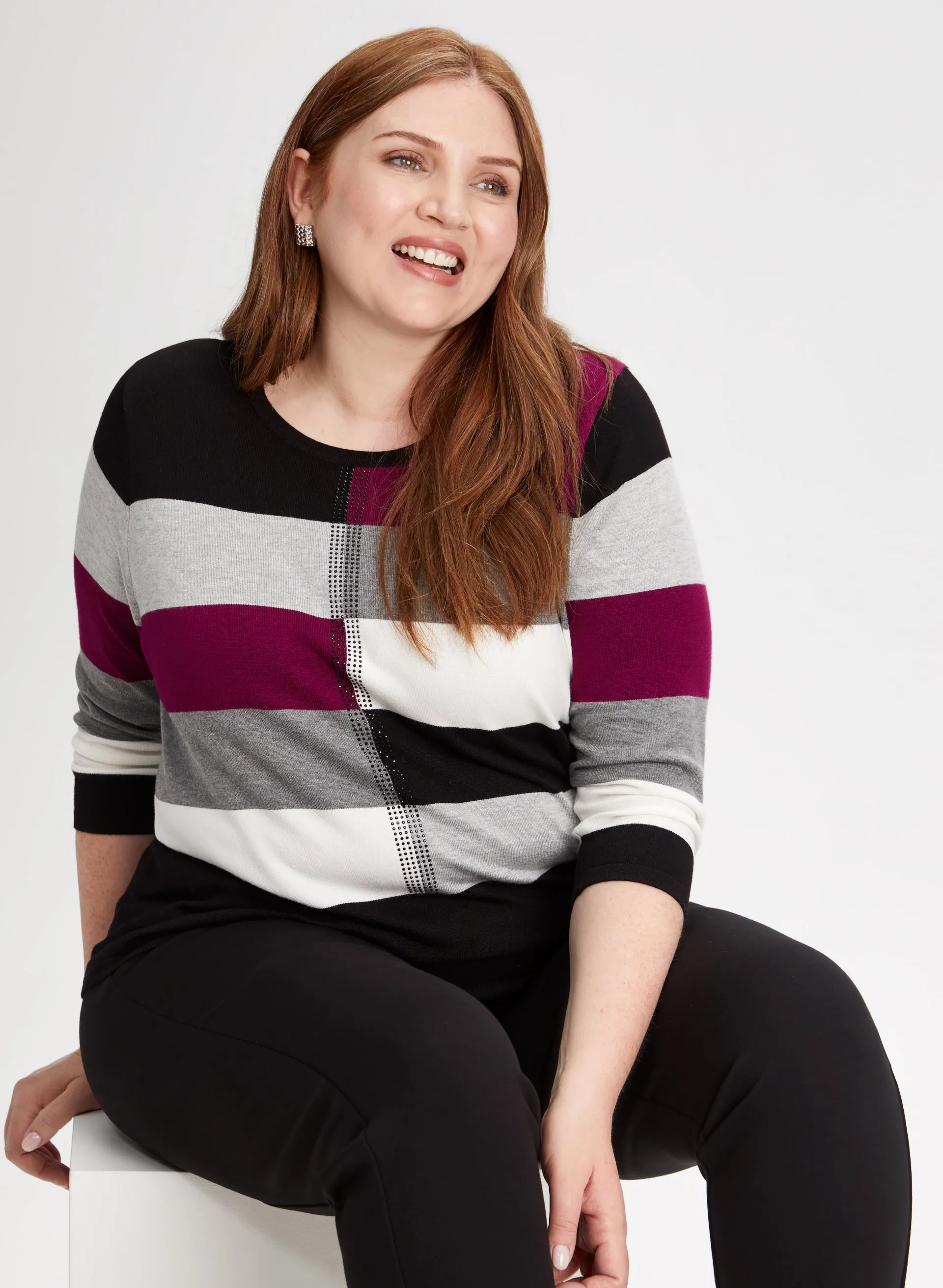 Rhinestone Trim Colour Block Sweater sold by Laura product image thumbnail 5