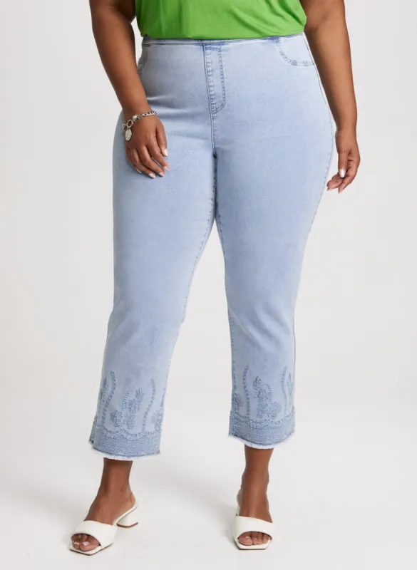 Pull-On Embroidered Hem Jeans sold by Laura