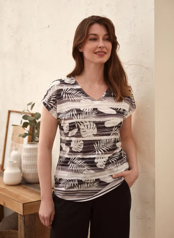 Striped Palm Leaf Print Tee sold by Laura