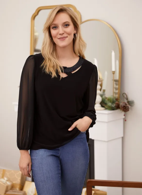 Puff Sleeve Glitter Detail Blouse sold by Laura