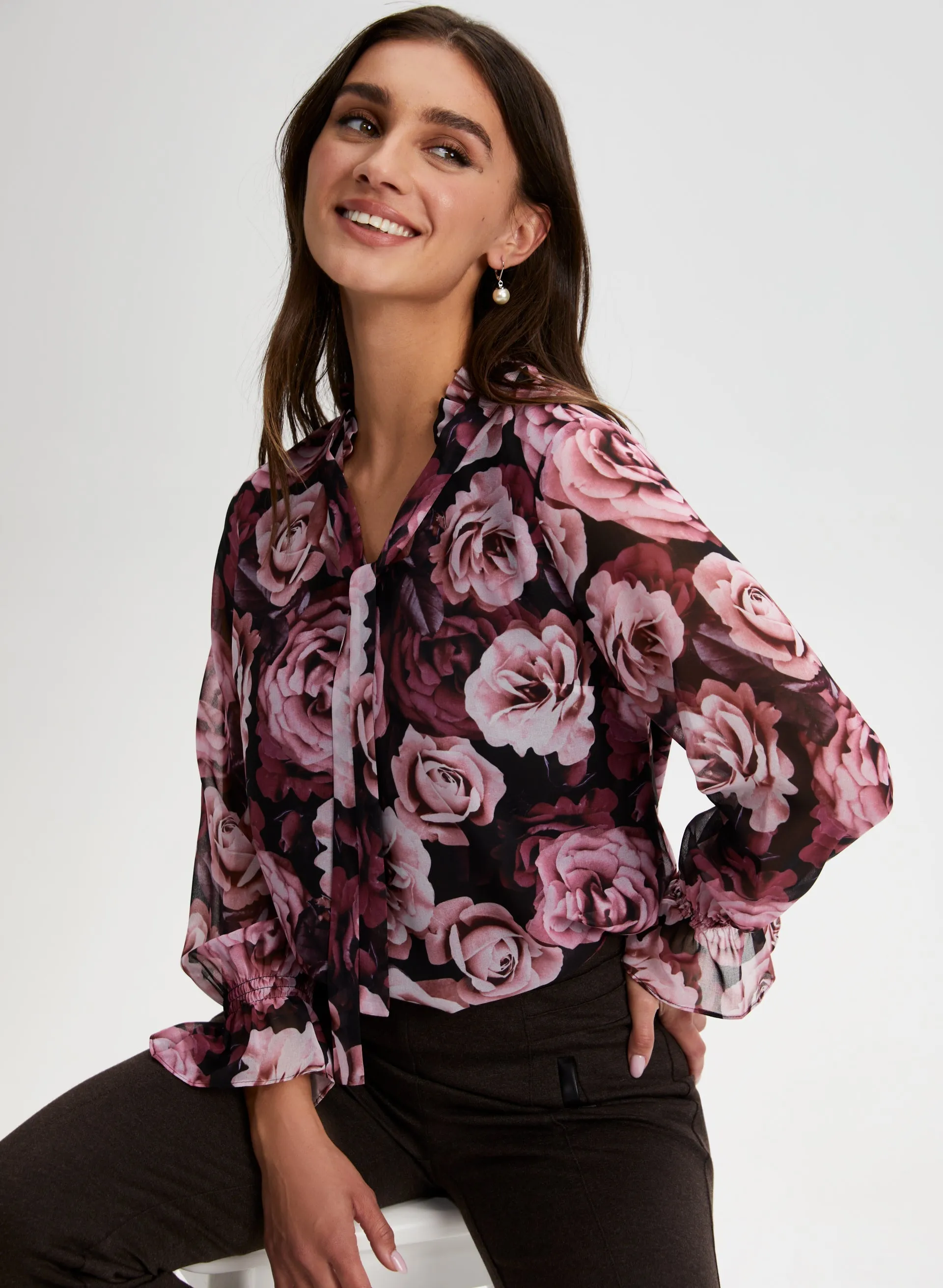 Split Neck Floral Print Top sold by Laura product image thumbnail 5
