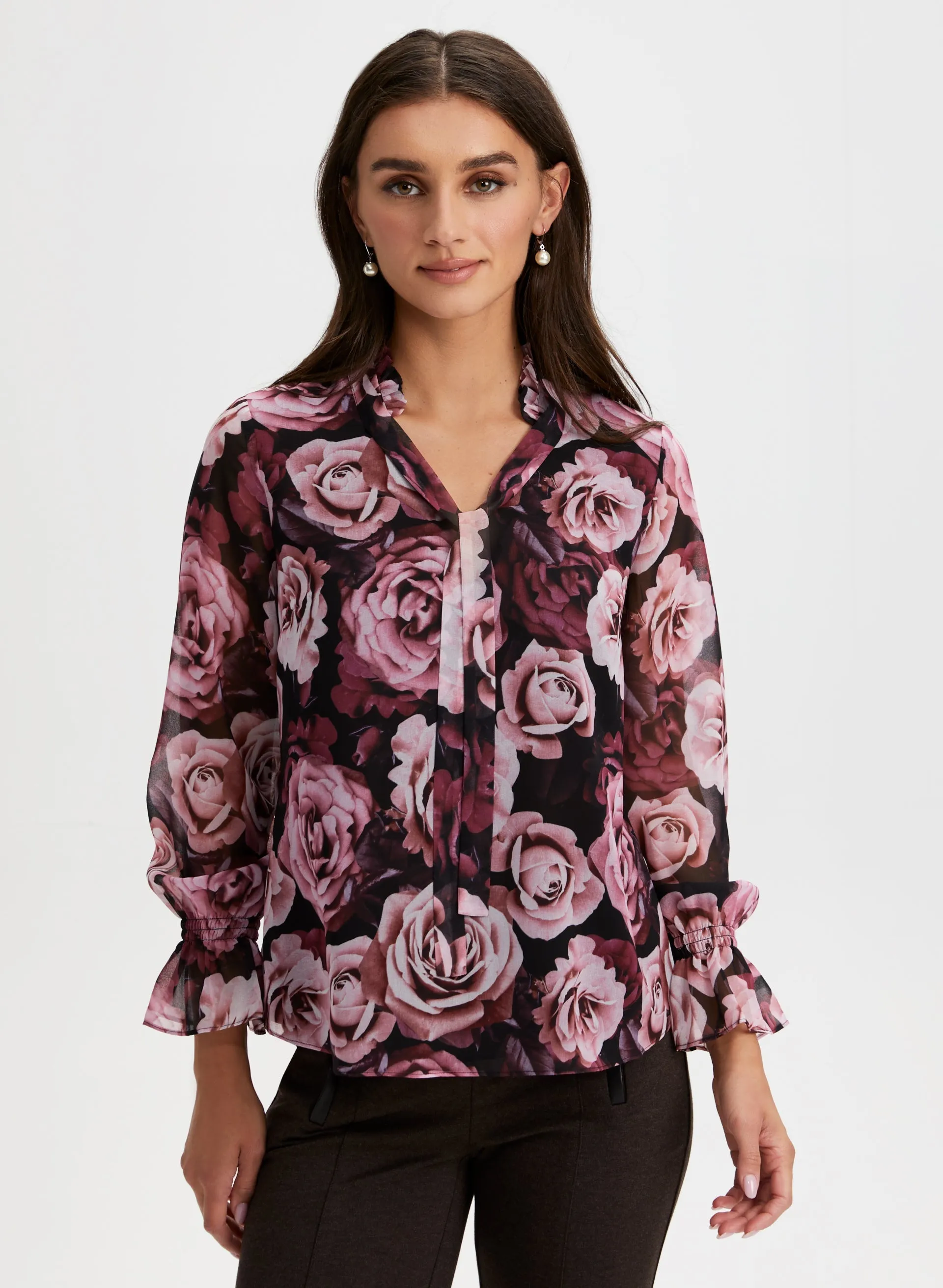 Split Neck Floral Print Top sold by Laura