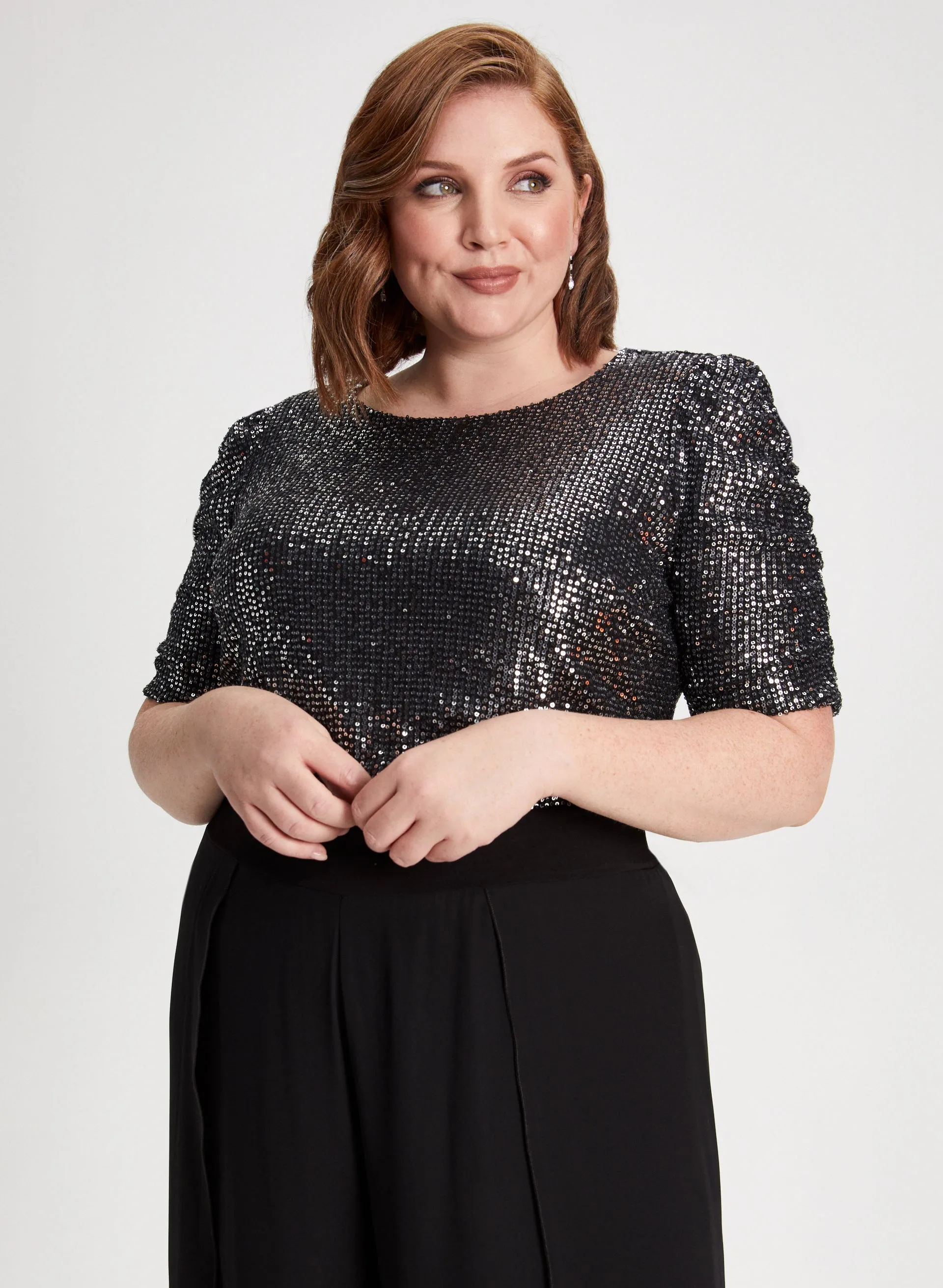 Sequin Shirred Sleeve Top sold by Laura