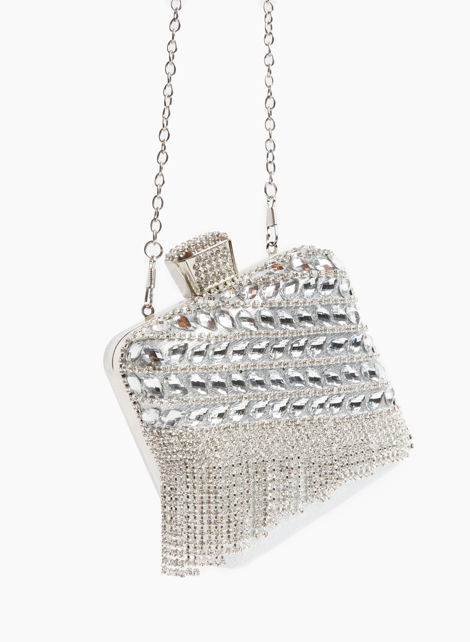 Square Crystal Cascade Clutch sold by Laura