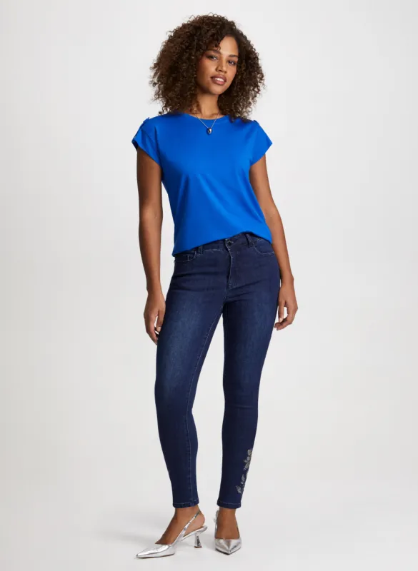 Cap Sleeve Tee & Embellished Hem Jeans sold by Laura