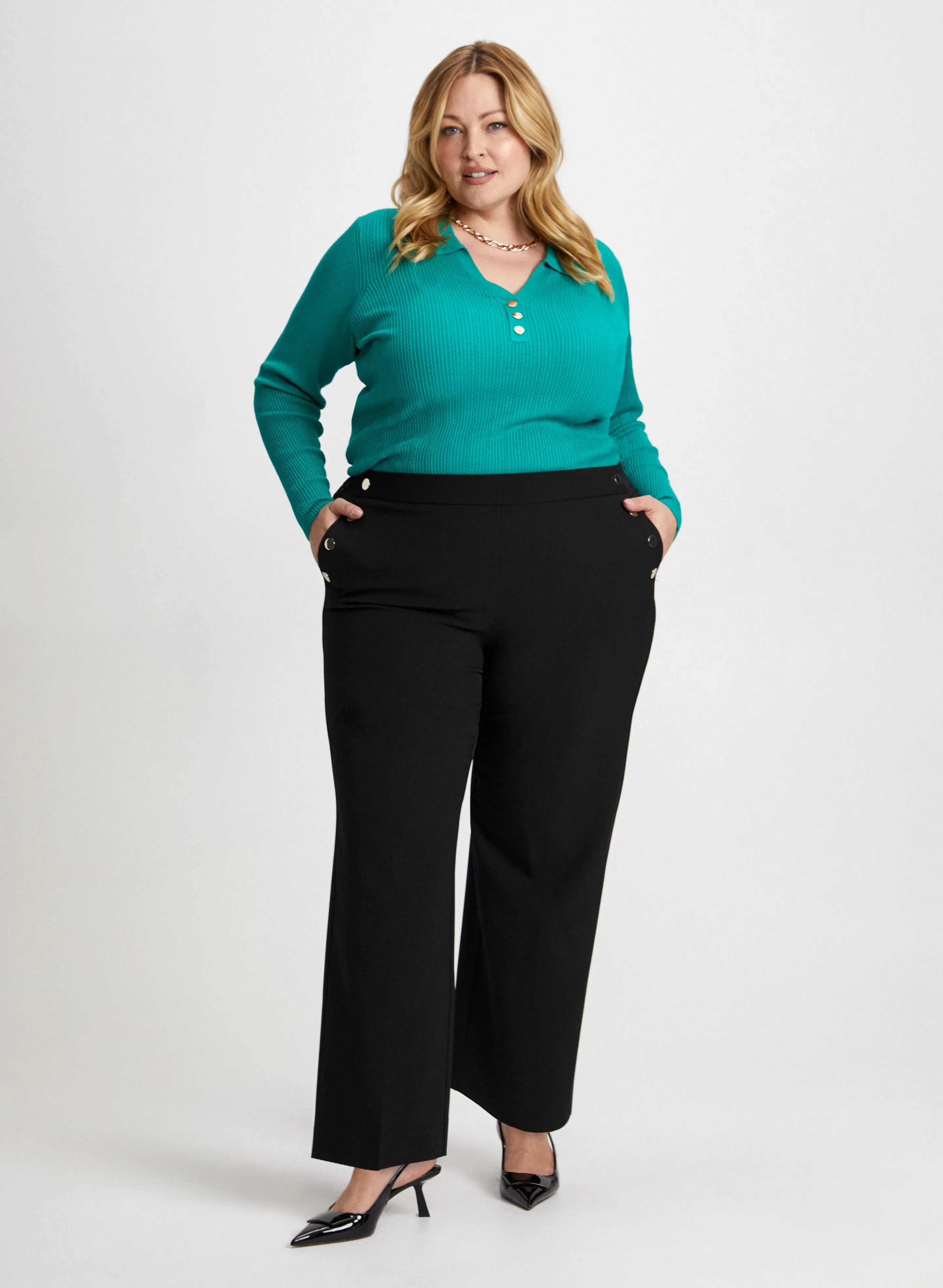 Pointelle Knit Sweater & Wide Leg Pants sold by Laura