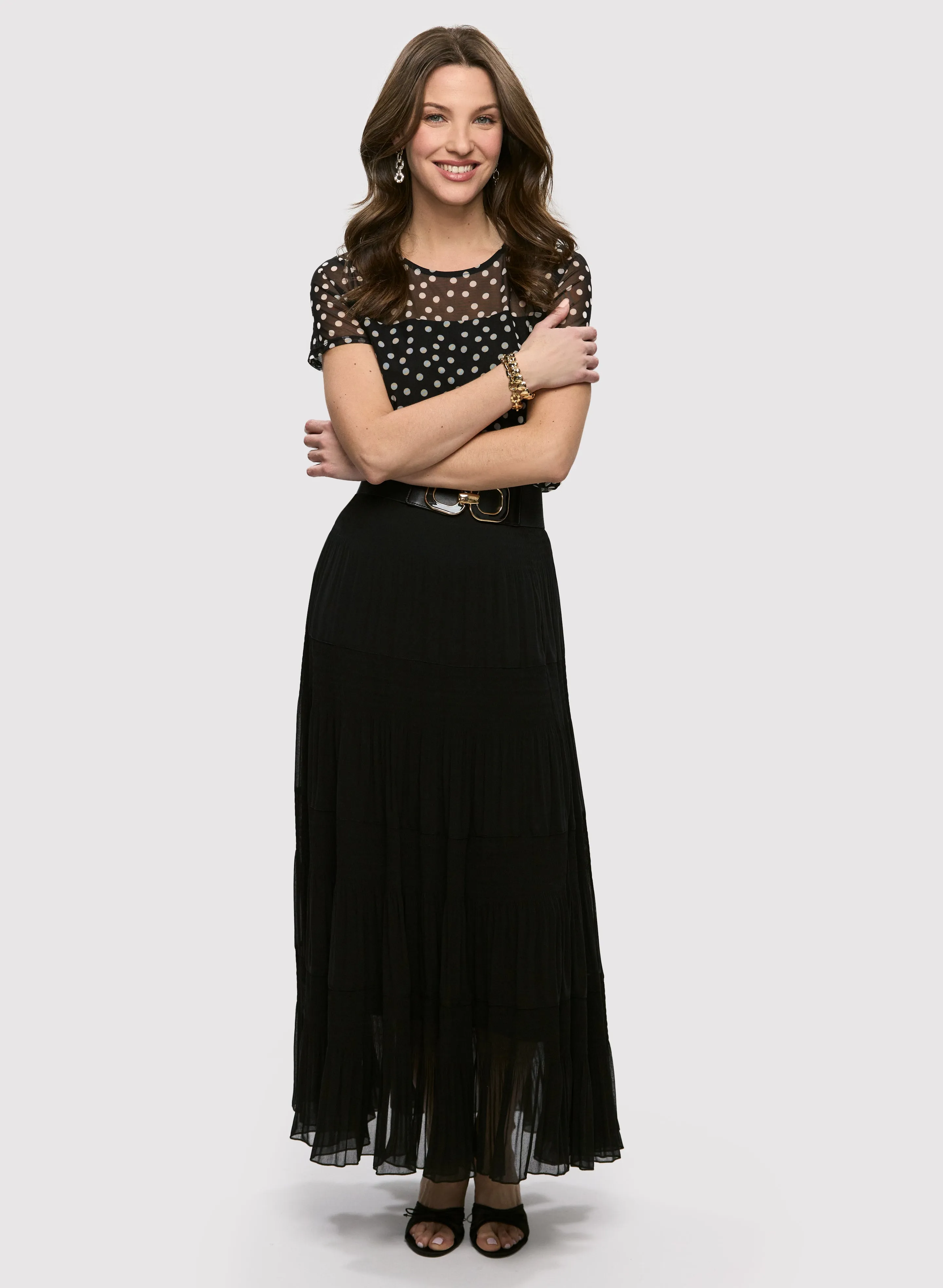 Mesh Polka Dot Top & Pull-On Maxi Skirt sold by Laura