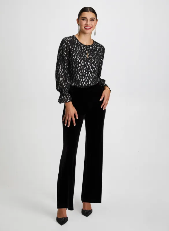 Metallic Print Blouse & Velour Pants sold by Laura